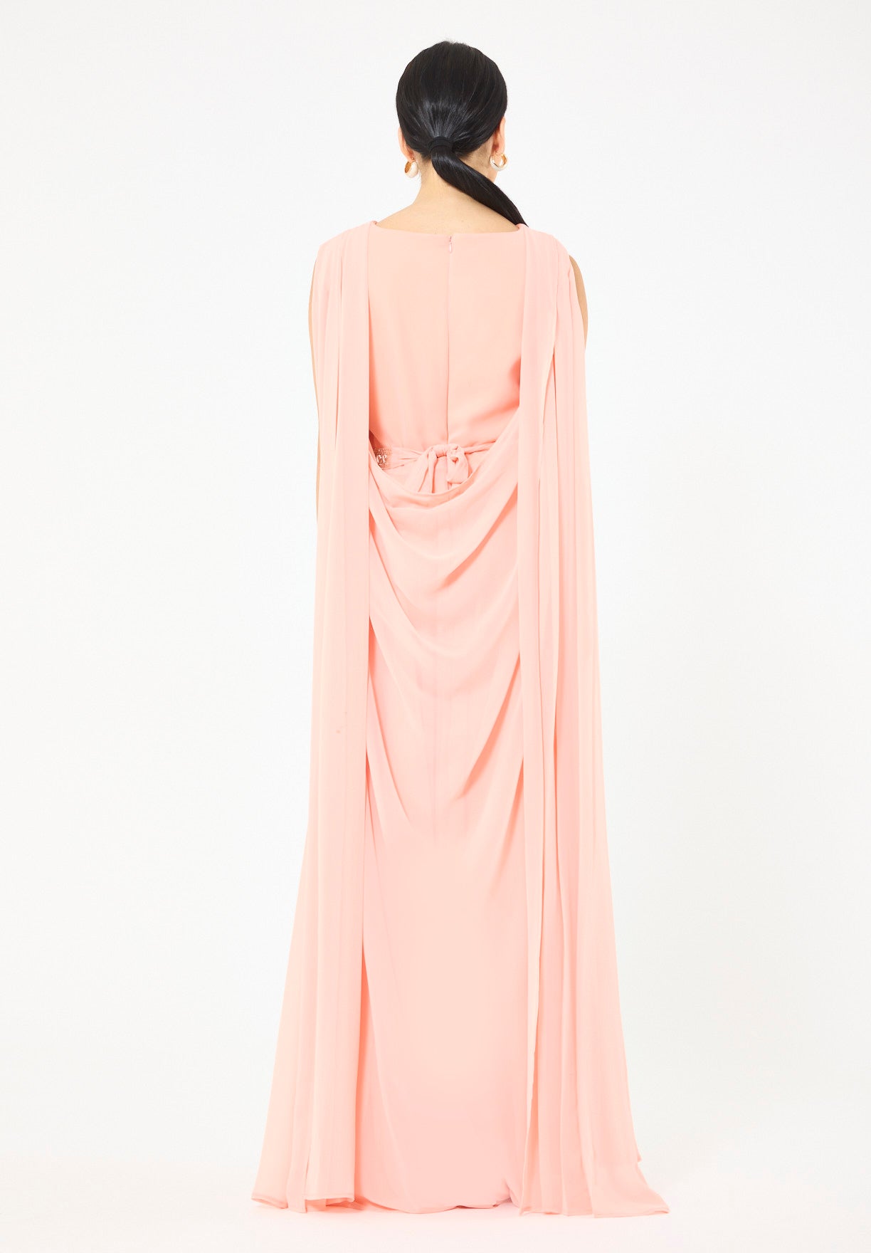 Crystal-Embellished Cape Detail Flowy Dress