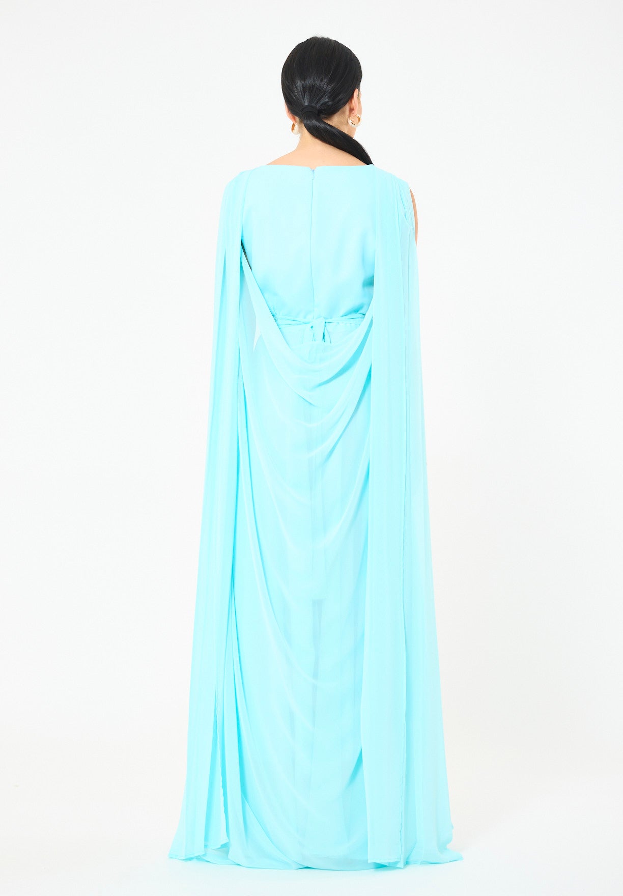 Crystal-Embellished Cape Detail Flowy Dress