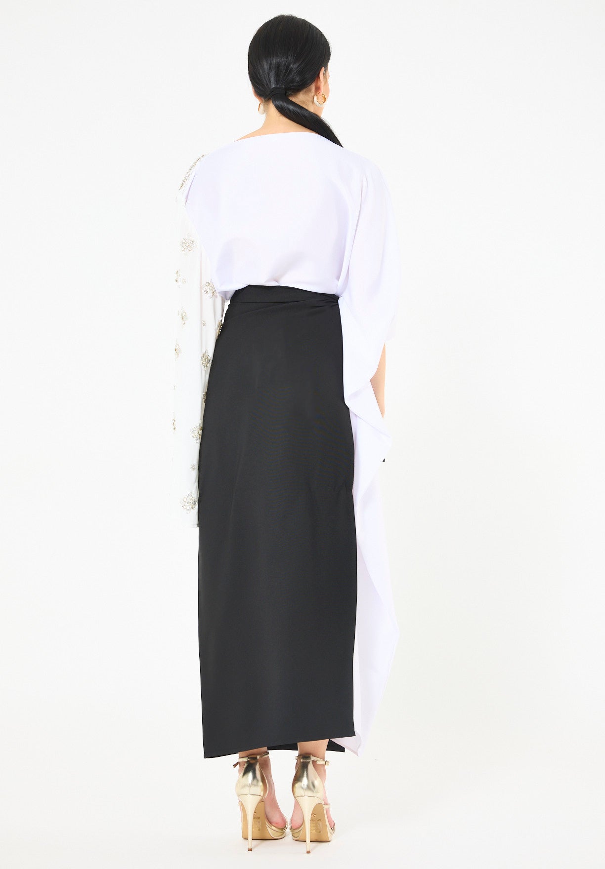 Statement Kaftan Dress with Embellished Overlay Skirt