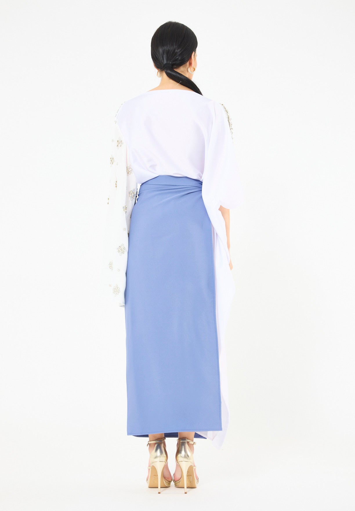 Statement Kaftan Dress with Embellished Overlay Skirt