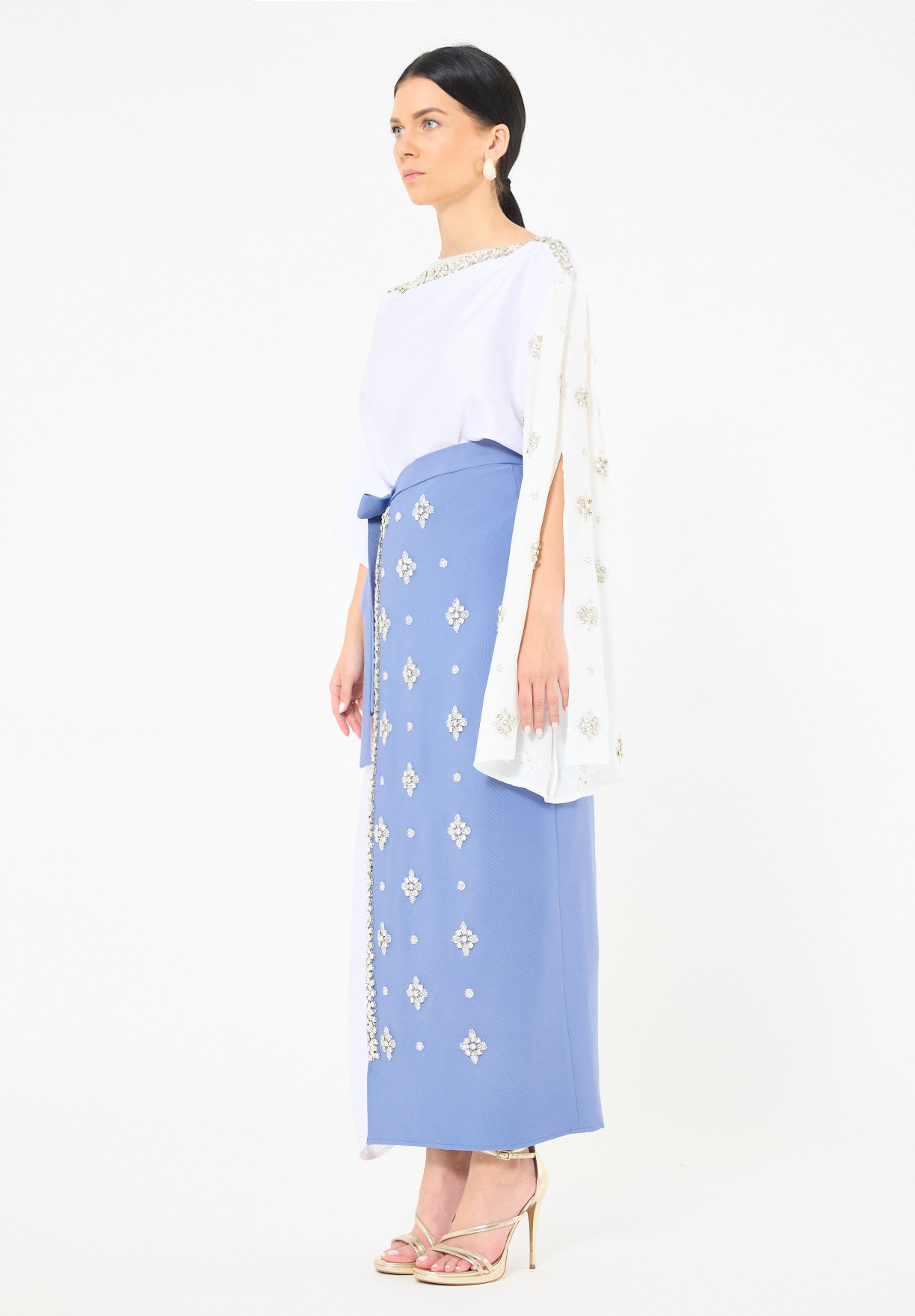 Statement Kaftan Dress with Embellished Overlay Skirt