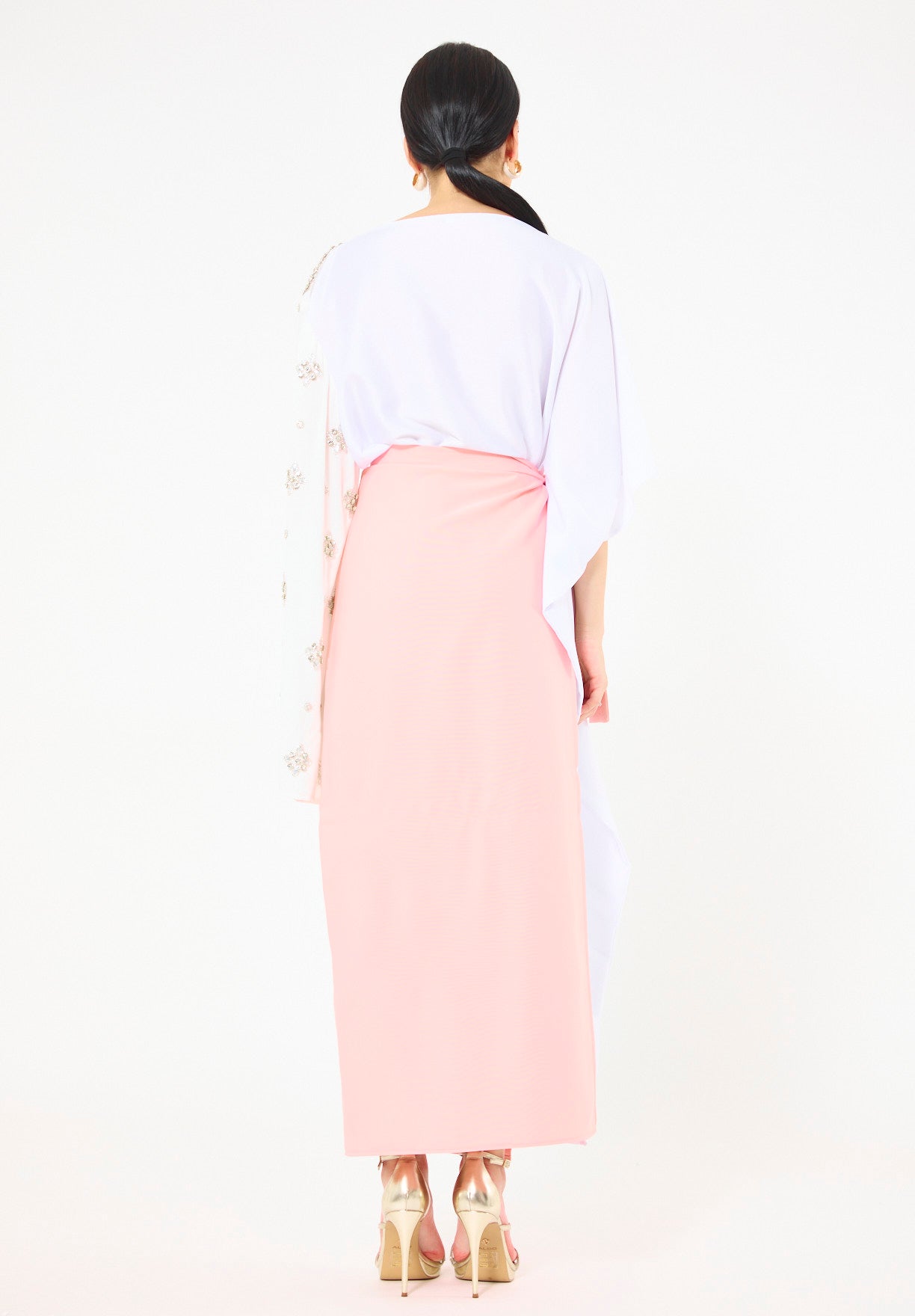 Statement Kaftan Dress with Embellished Overlay Skirt