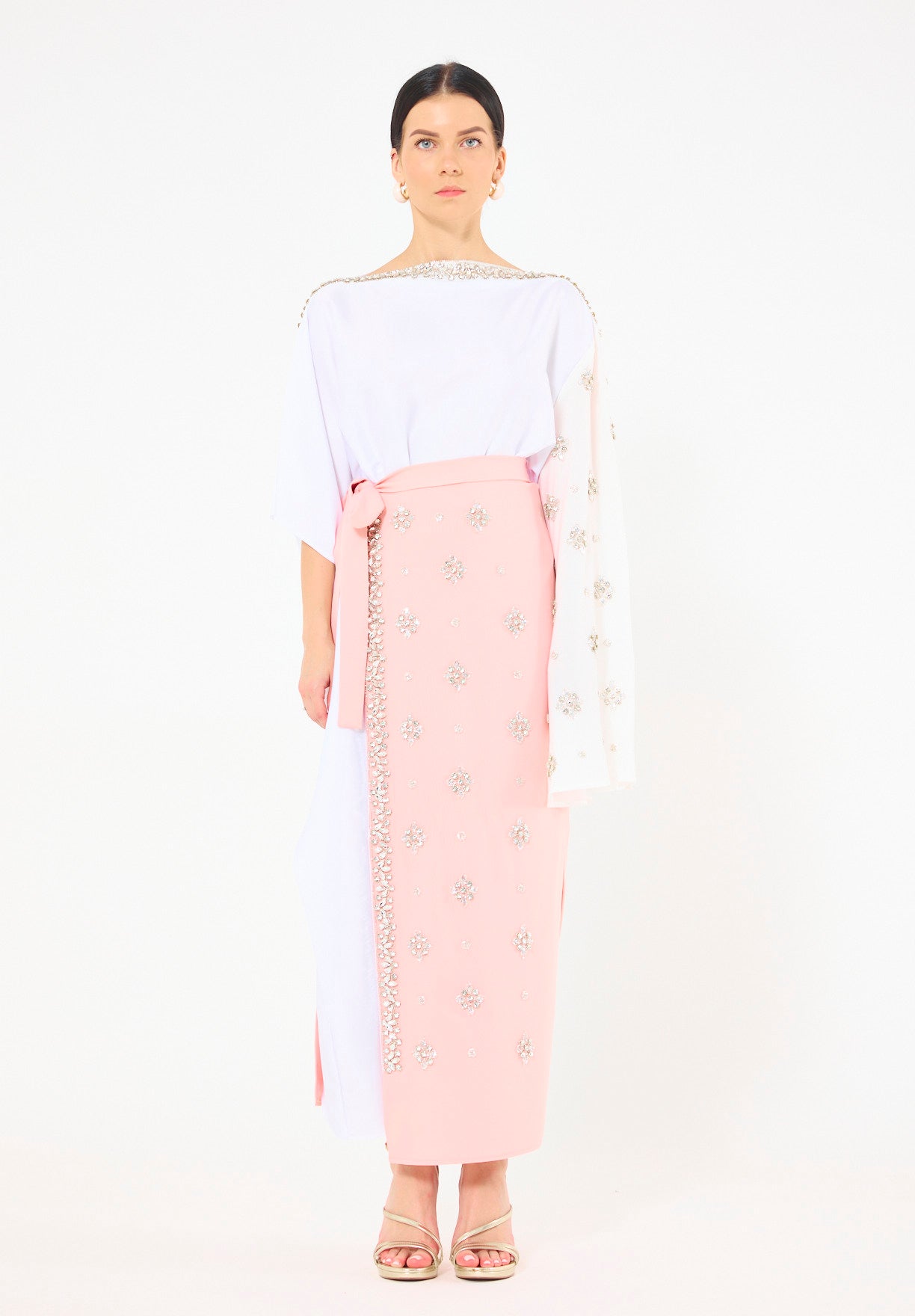 Statement Kaftan Dress with Embellished Overlay Skirt