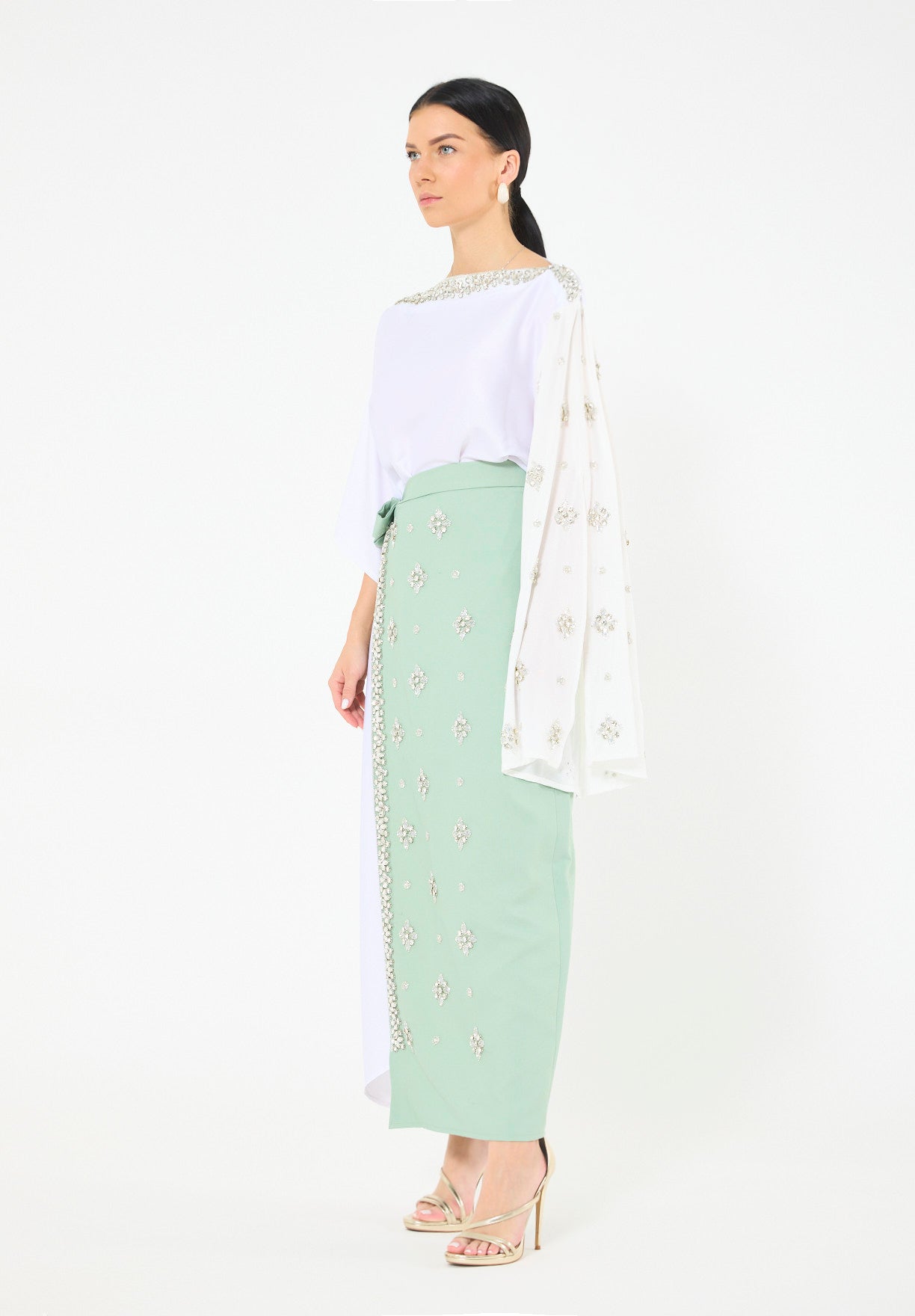 Statement Kaftan Dress with Embellished Overlay Skirt