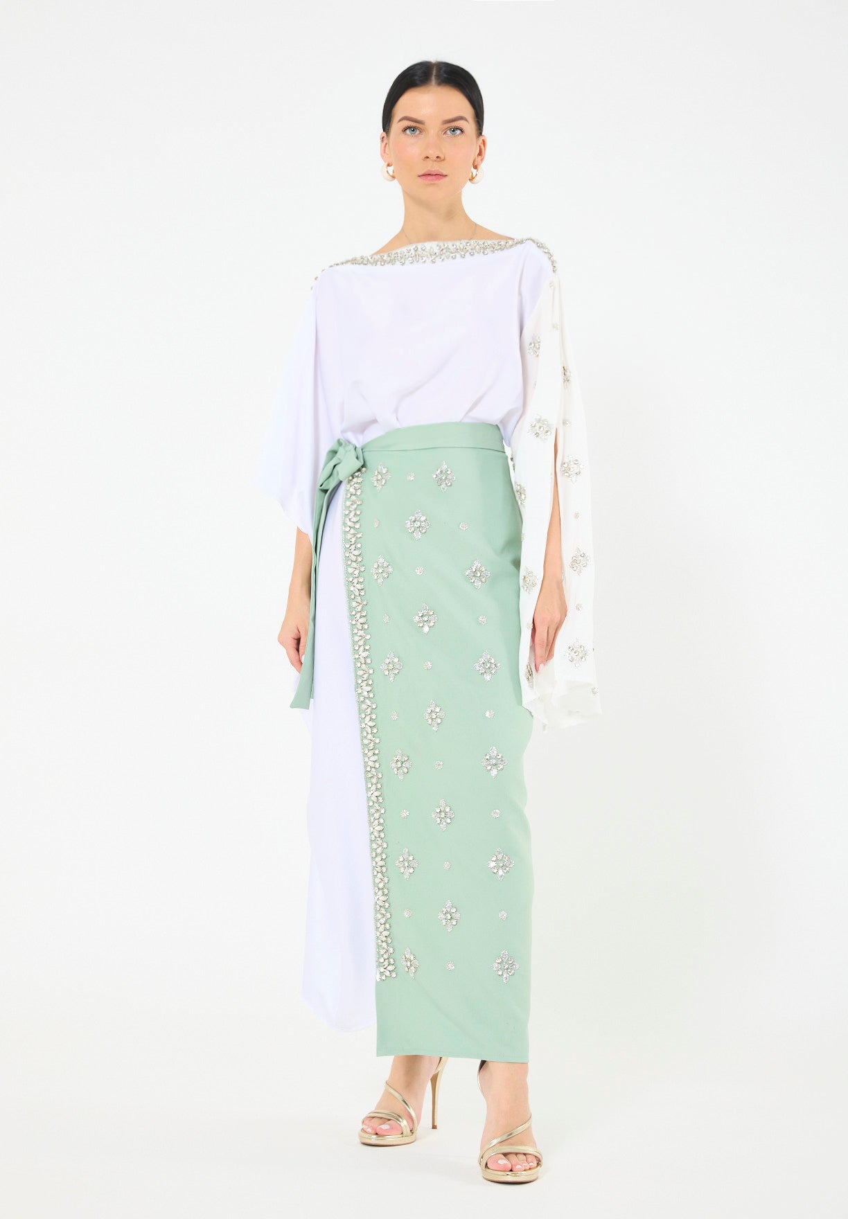 Statement Kaftan Dress with Embellished Overlay Skirt