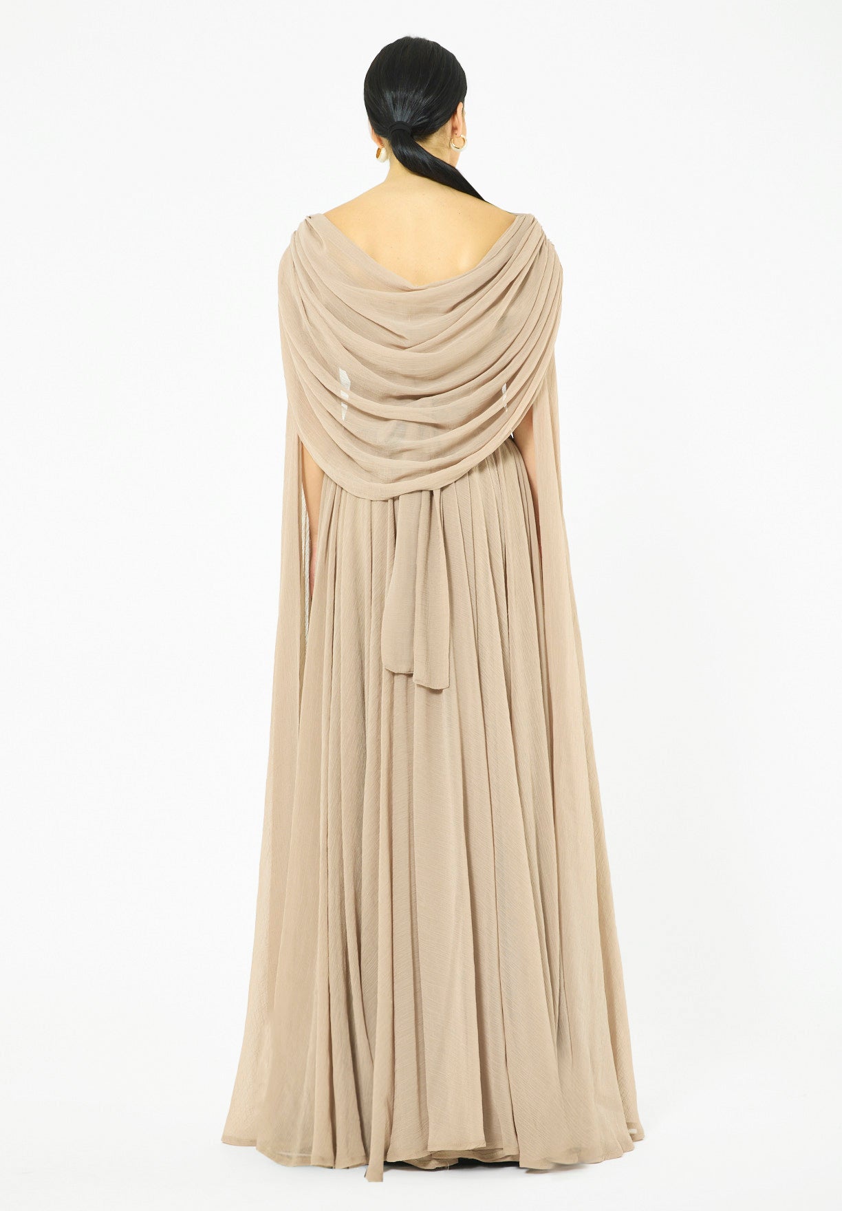 Embellished Waist-Belt Cowl Draped Evening Gown