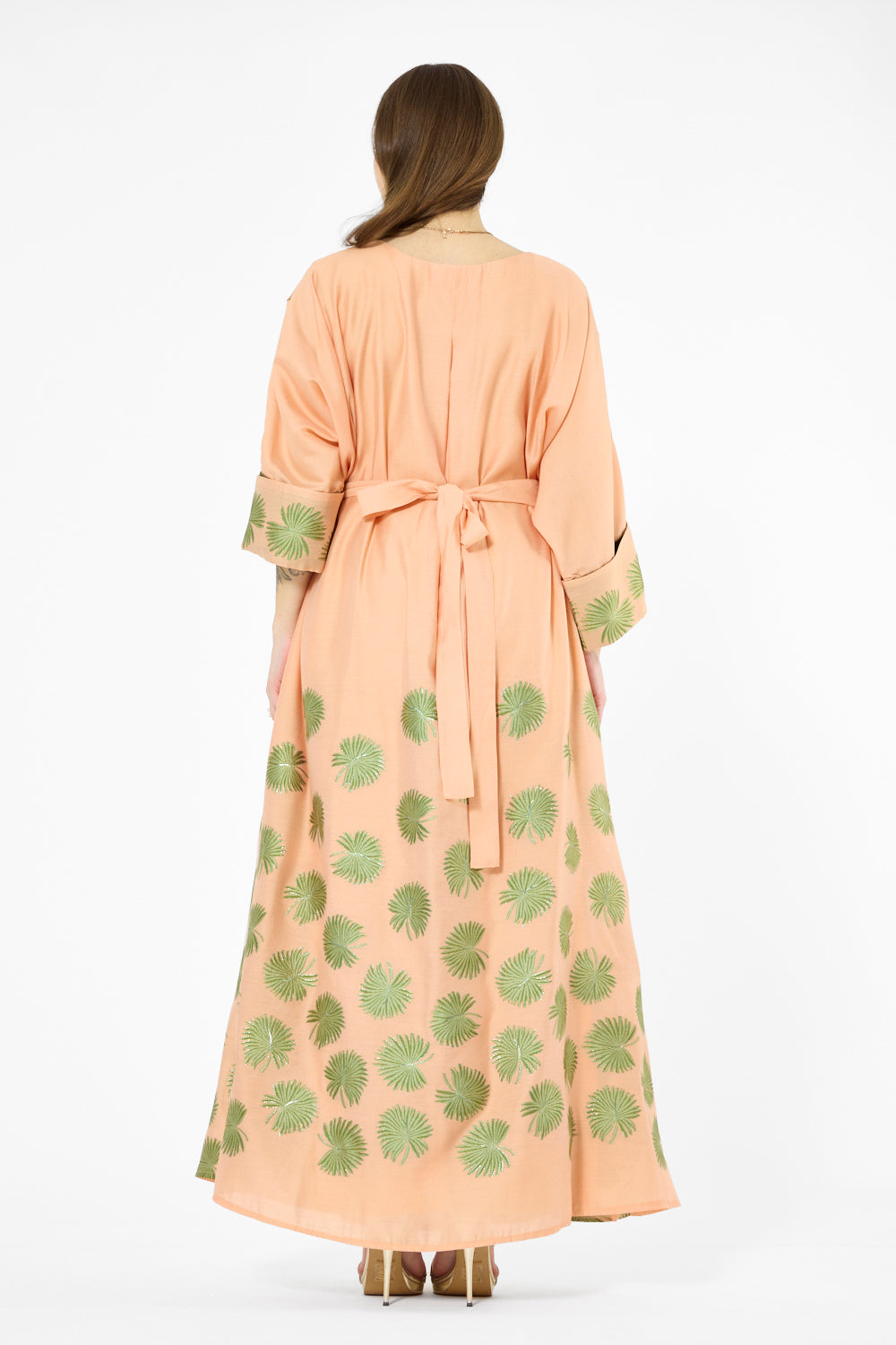 Vine Motif Print Belted Maxi Dress
