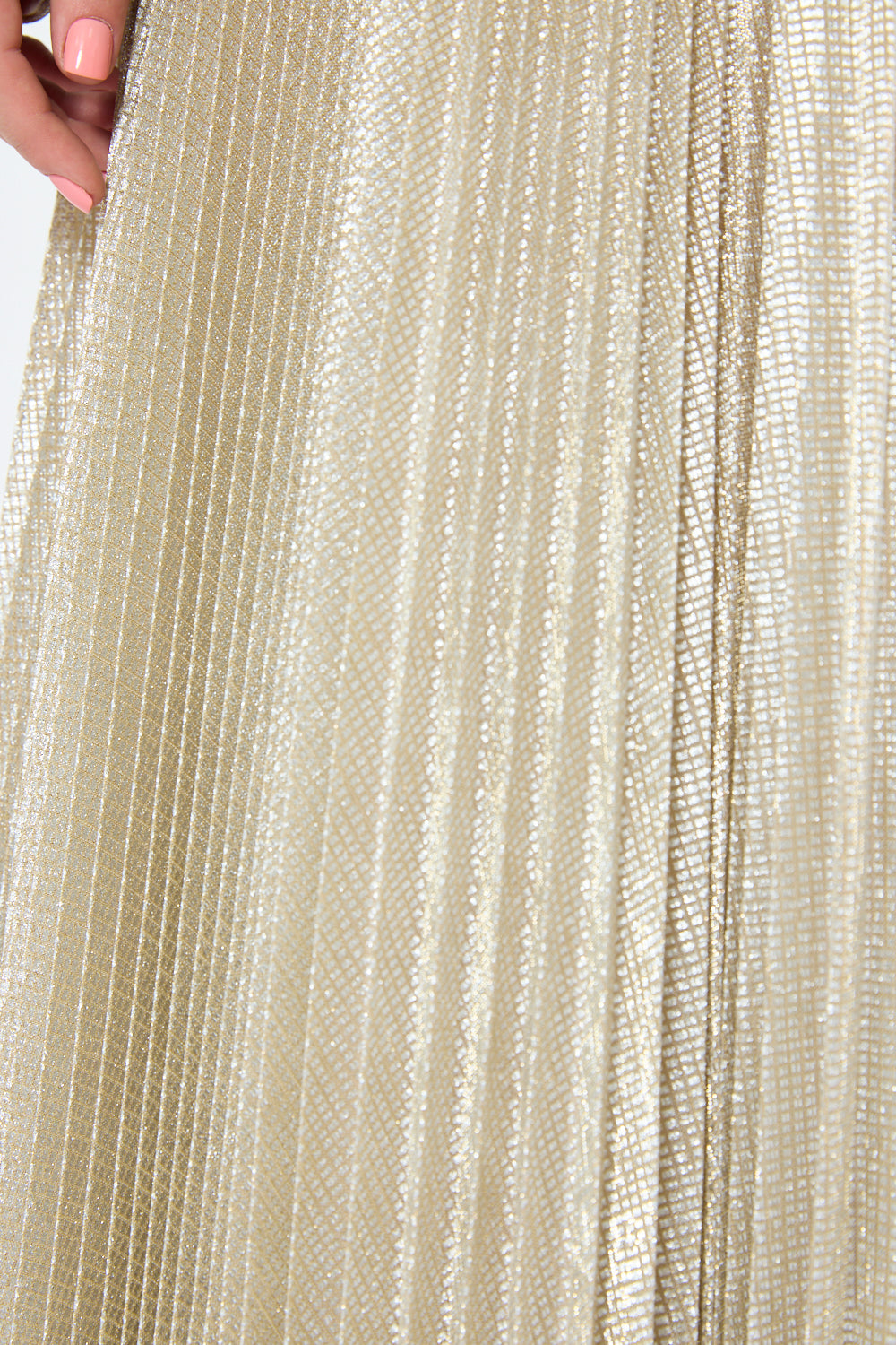 Twist Wrap Waist Pleated Metallic Gown