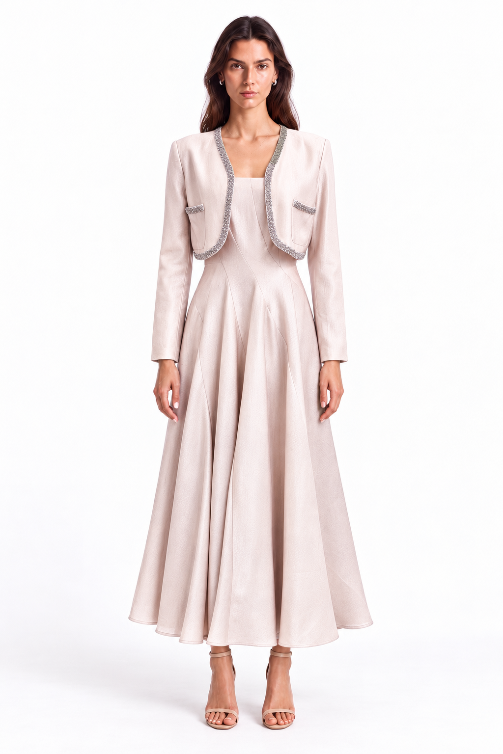 "Liana" Embellished Jacket Midi Dress