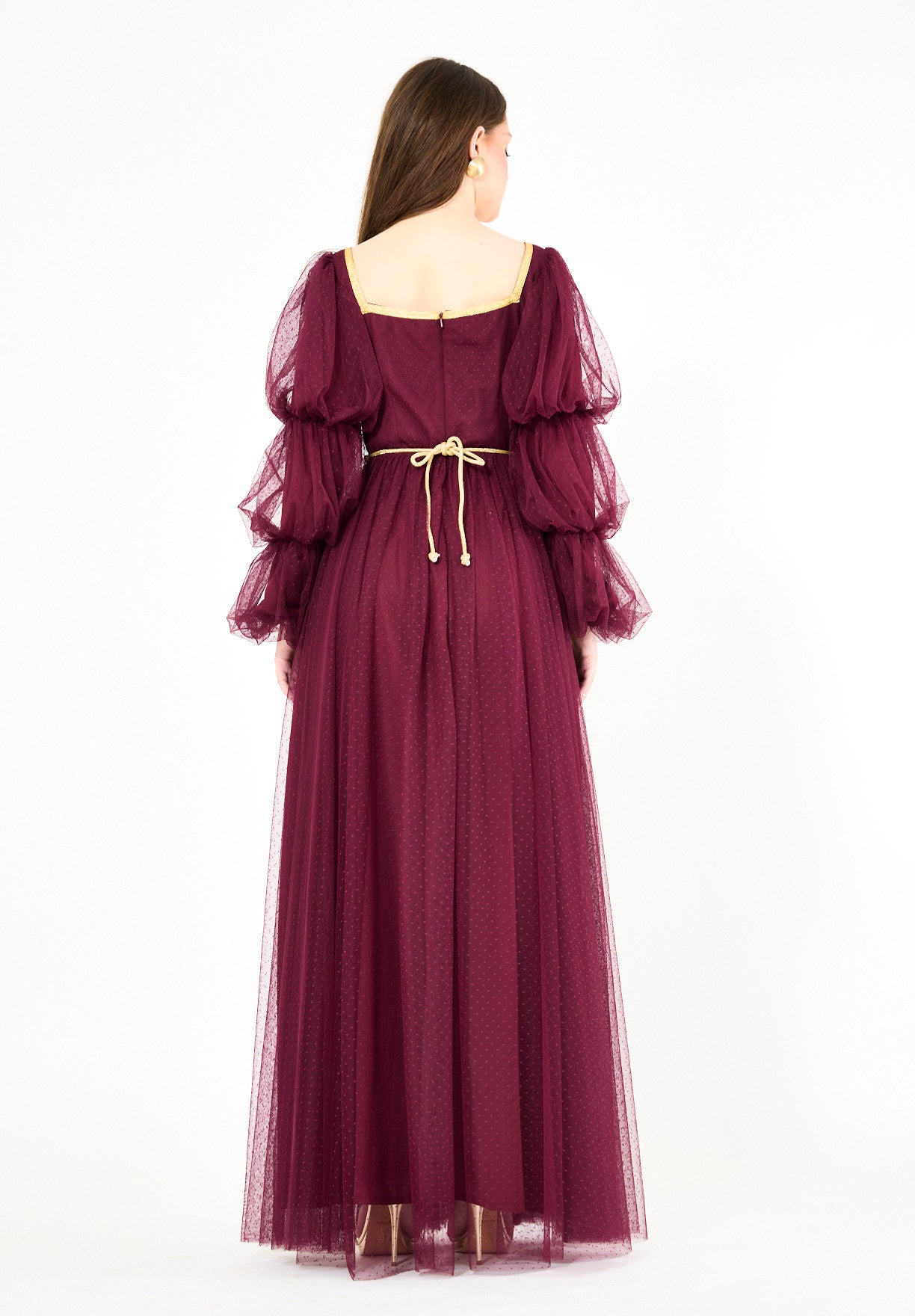 Embroidered Accents Gown with Layered Sleeves