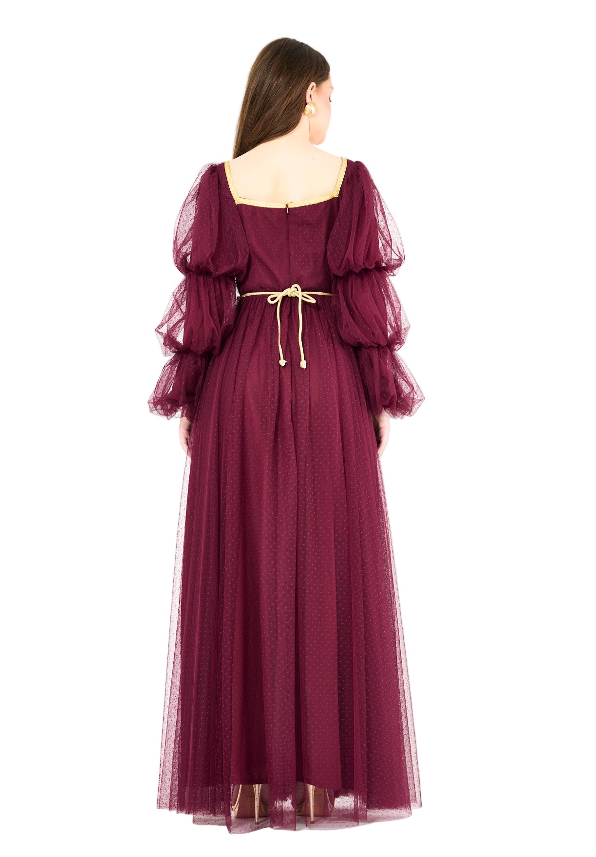 Embroidered Accents Gown with Layered Sleeves