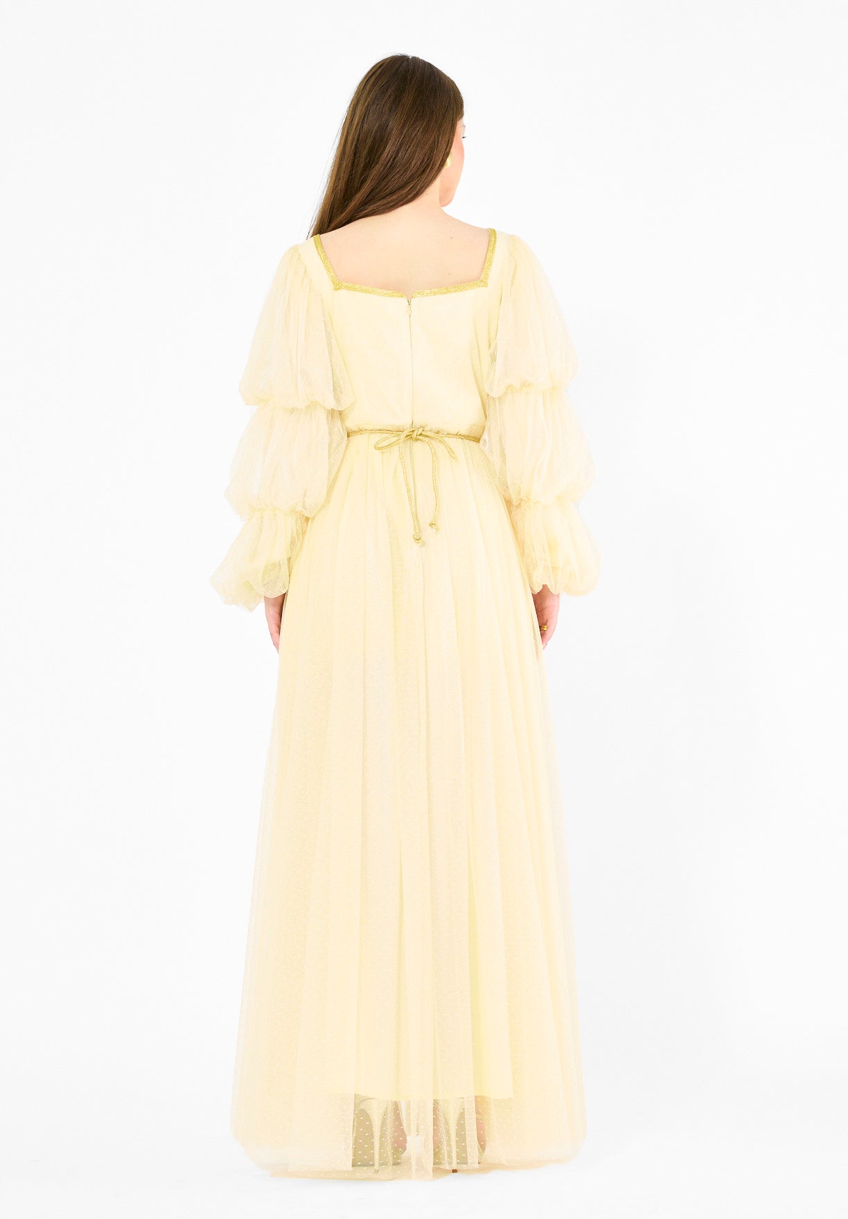 Embroidered Accents Gown with Layered Sleeves
