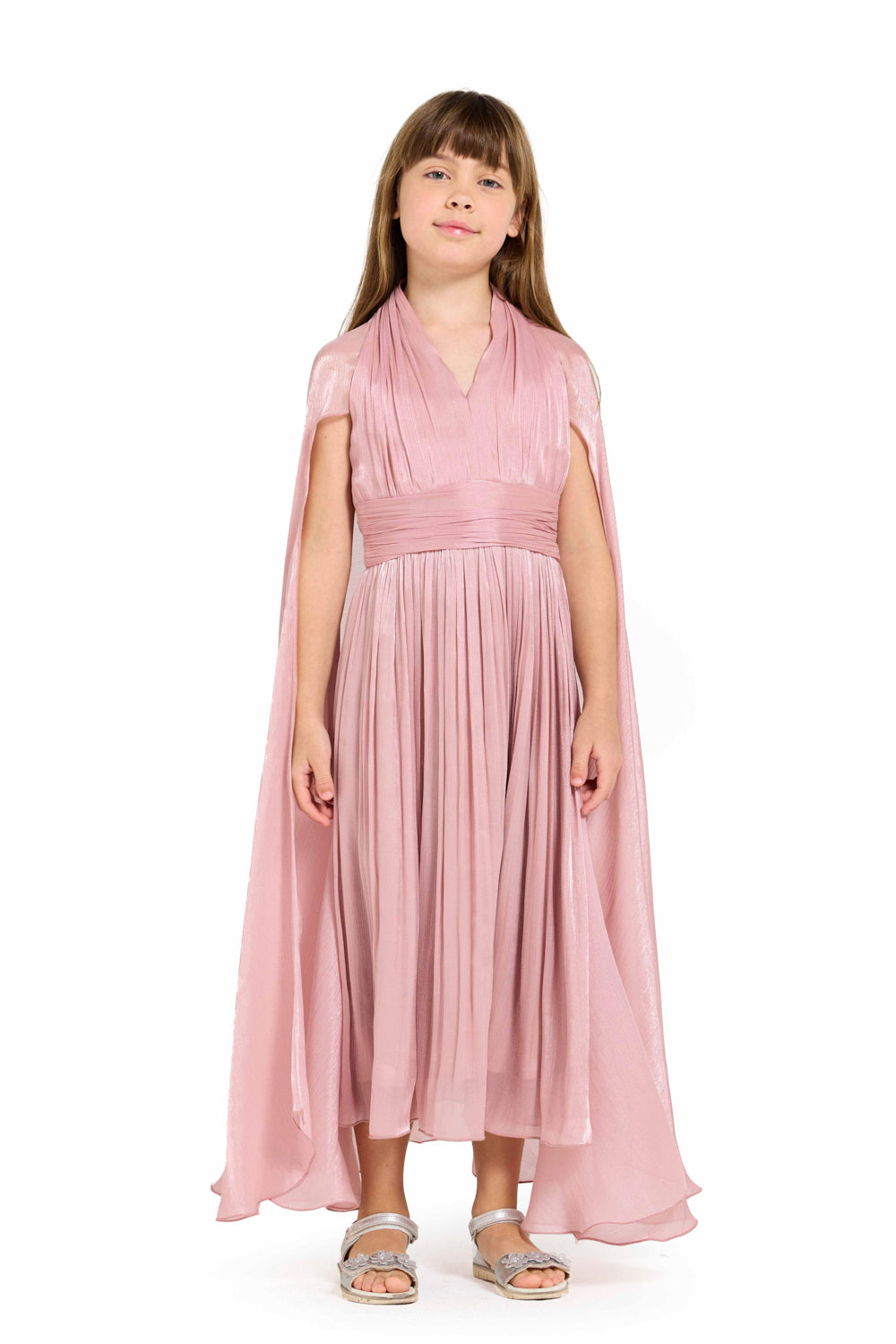 Gathered Soft Shine Cape Dress