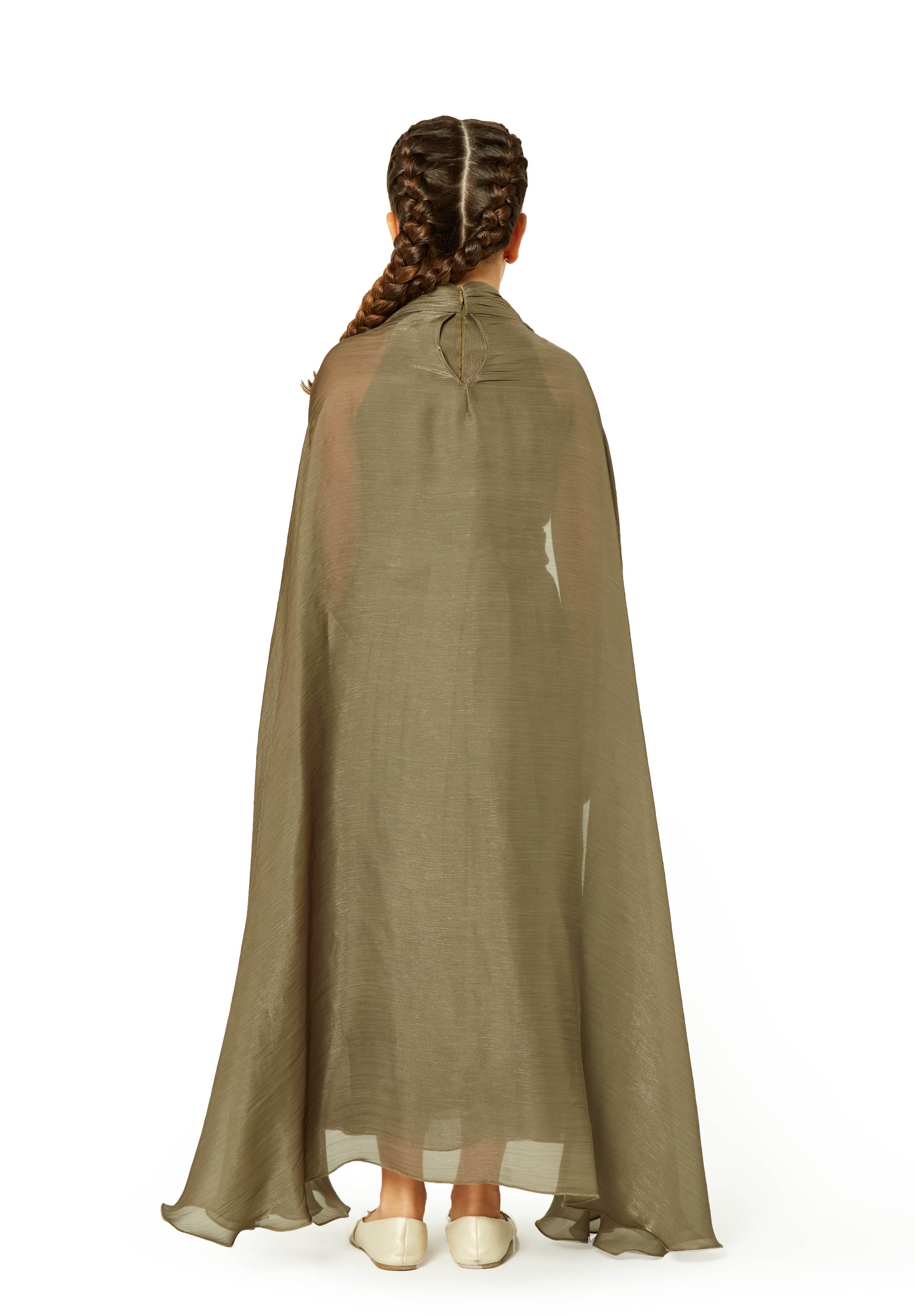Gathered Soft Shine Cape Dress
