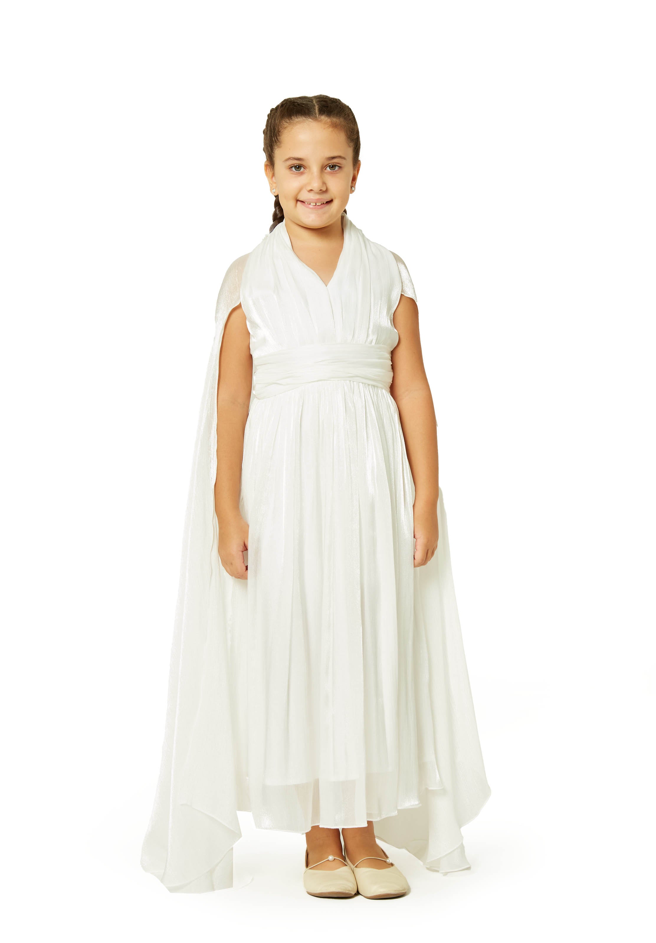 Gathered Soft Shine Cape Dress