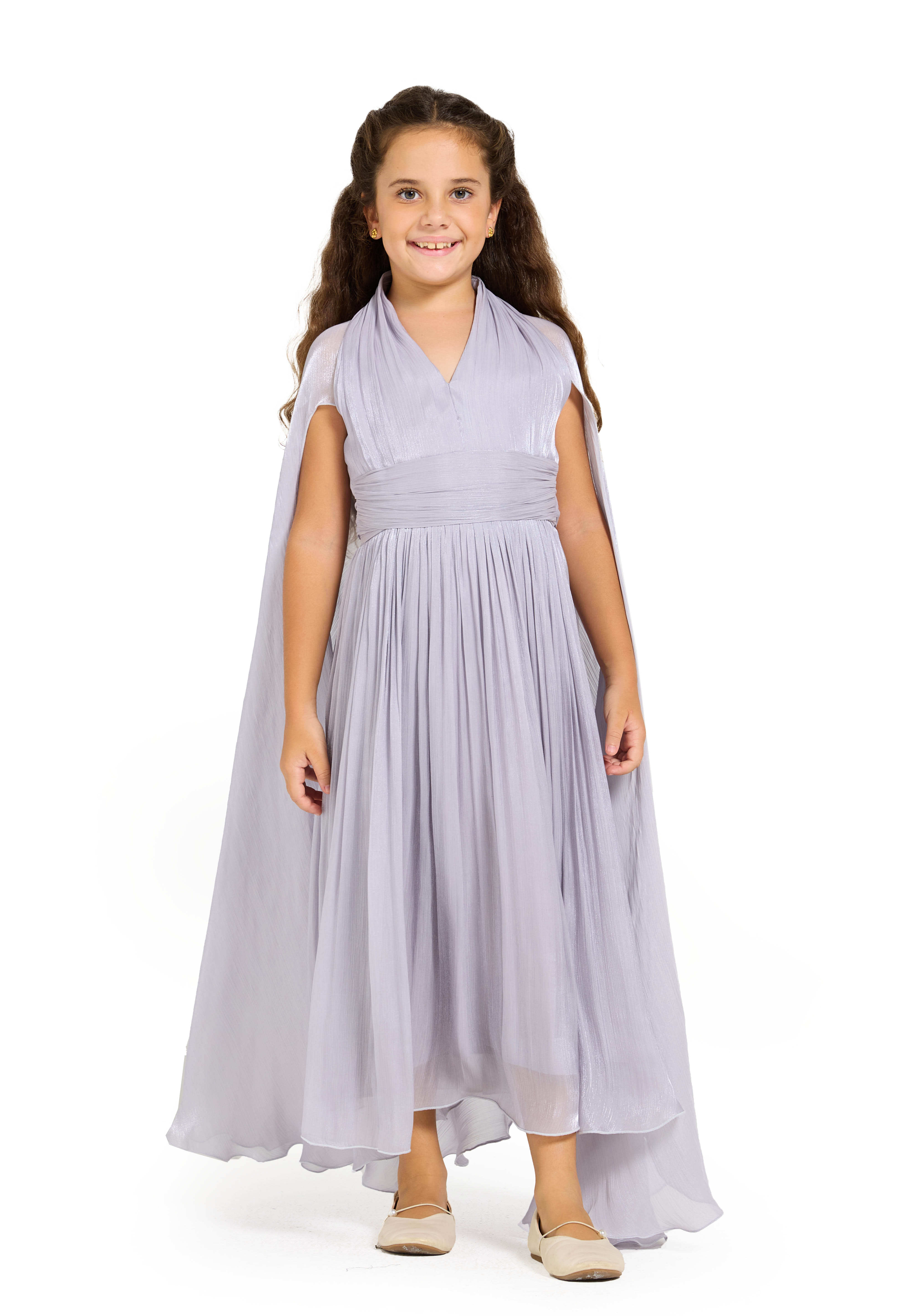 Gathered Soft Shine Cape Dress