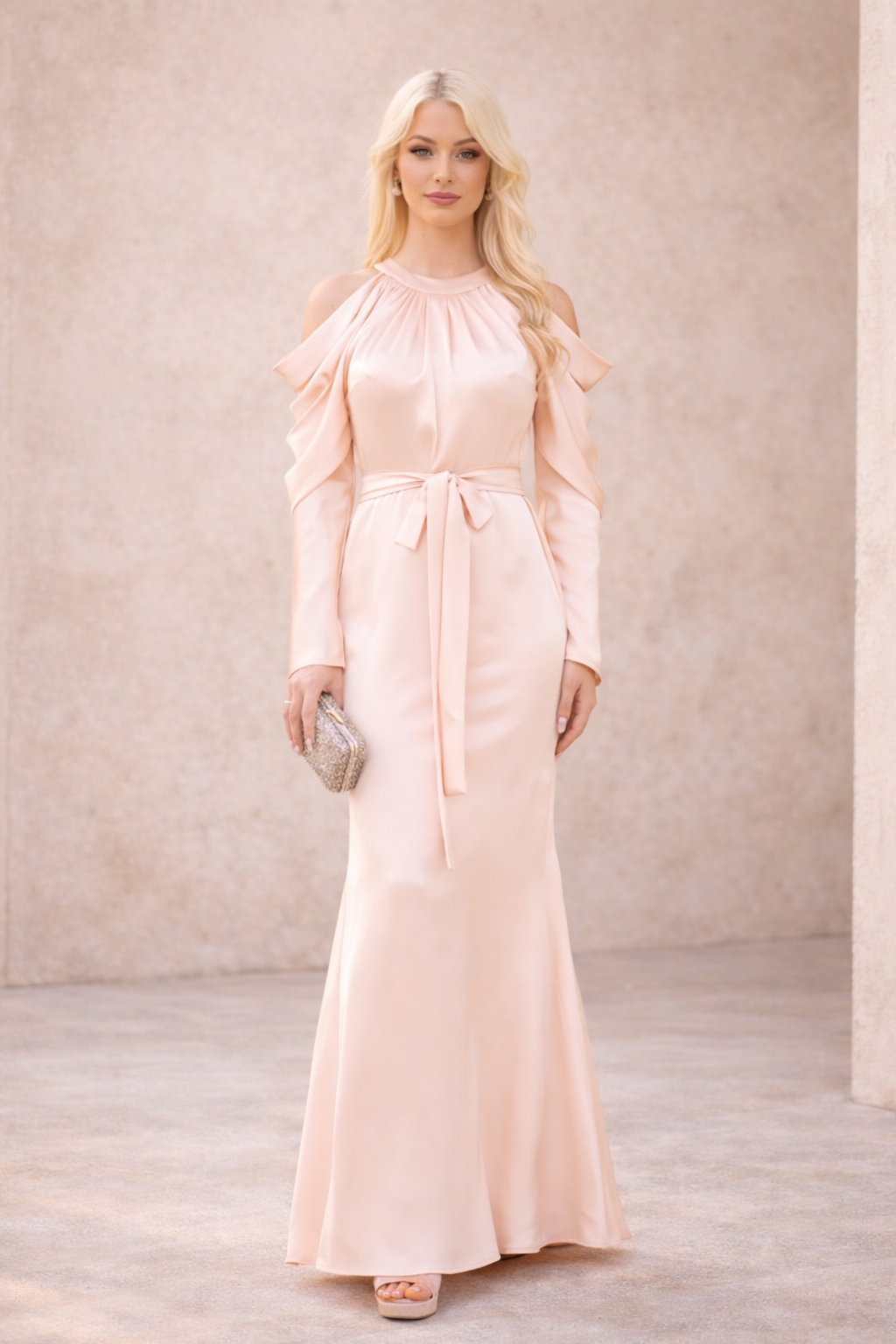 Statement Sleeves Cold-Shoulder Gown