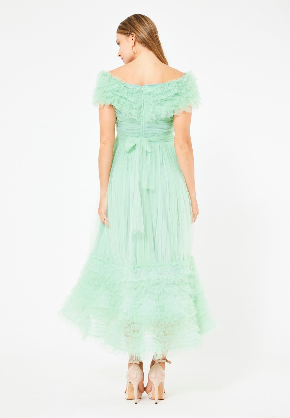 Ruffled Off-Shoulder Tulle Dress