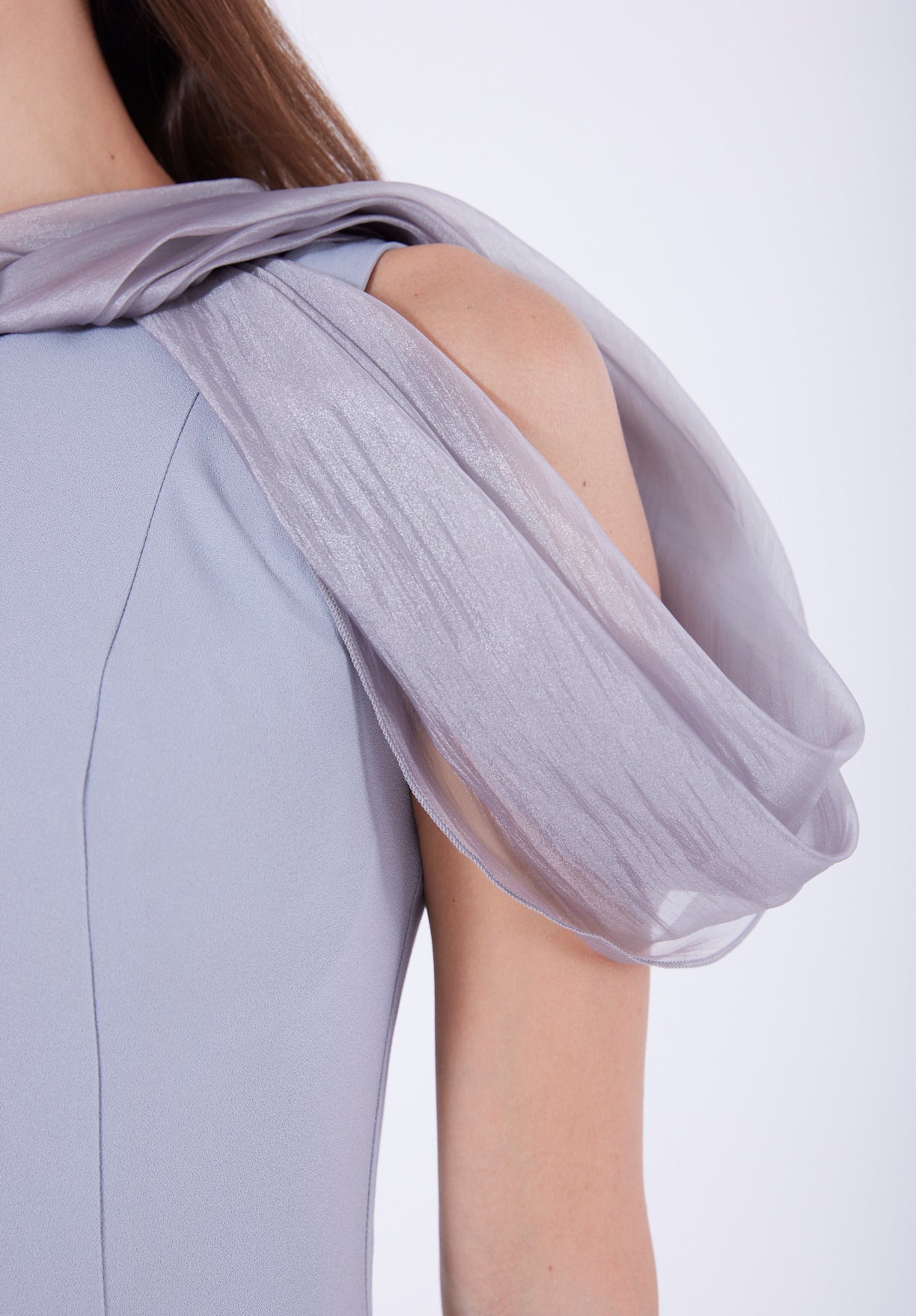 Asymmetric Off-The-Shoulder Draped Gown