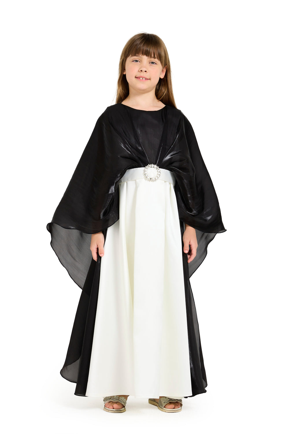 Layered Cape Satin Gown