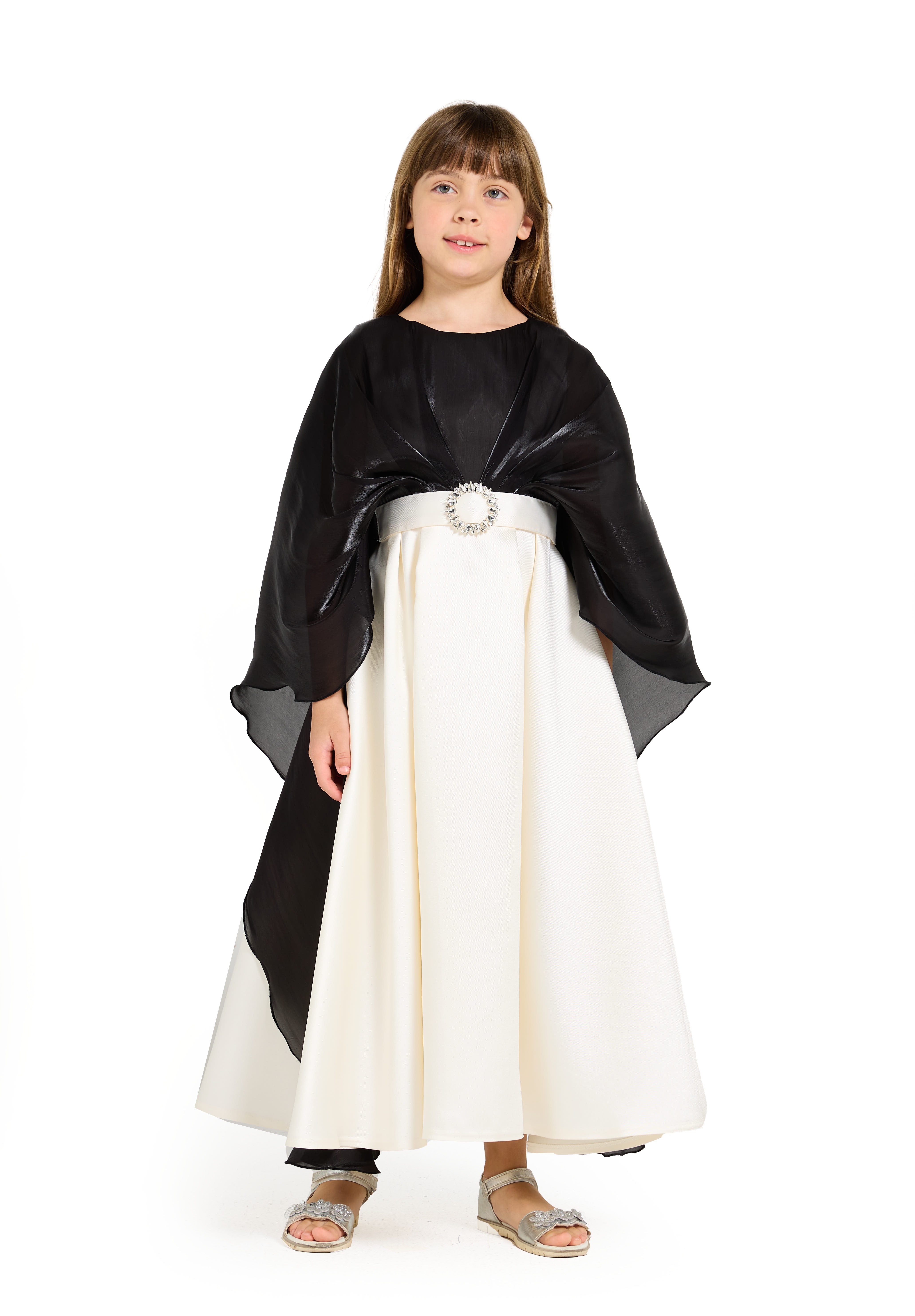 Layered Cape Satin Gown