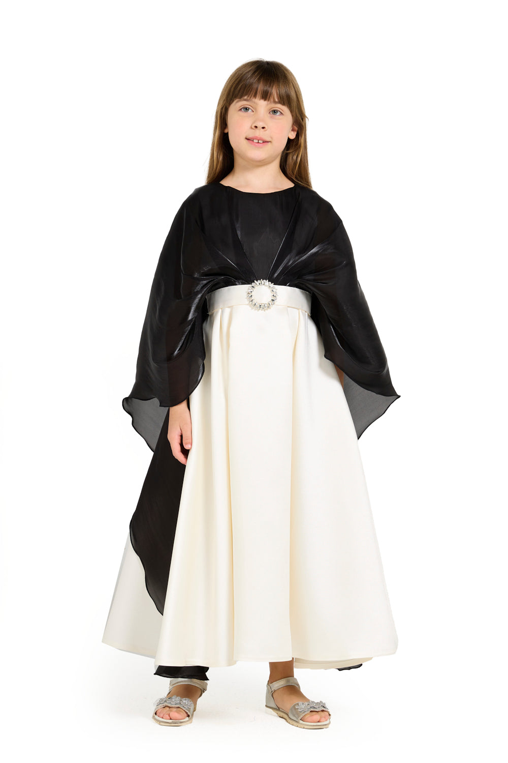 Layered Cape Satin Gown