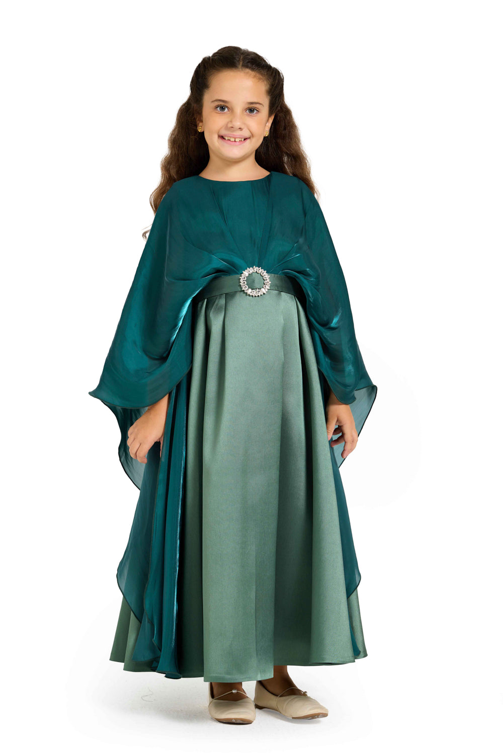 Layered Cape Satin Gown
