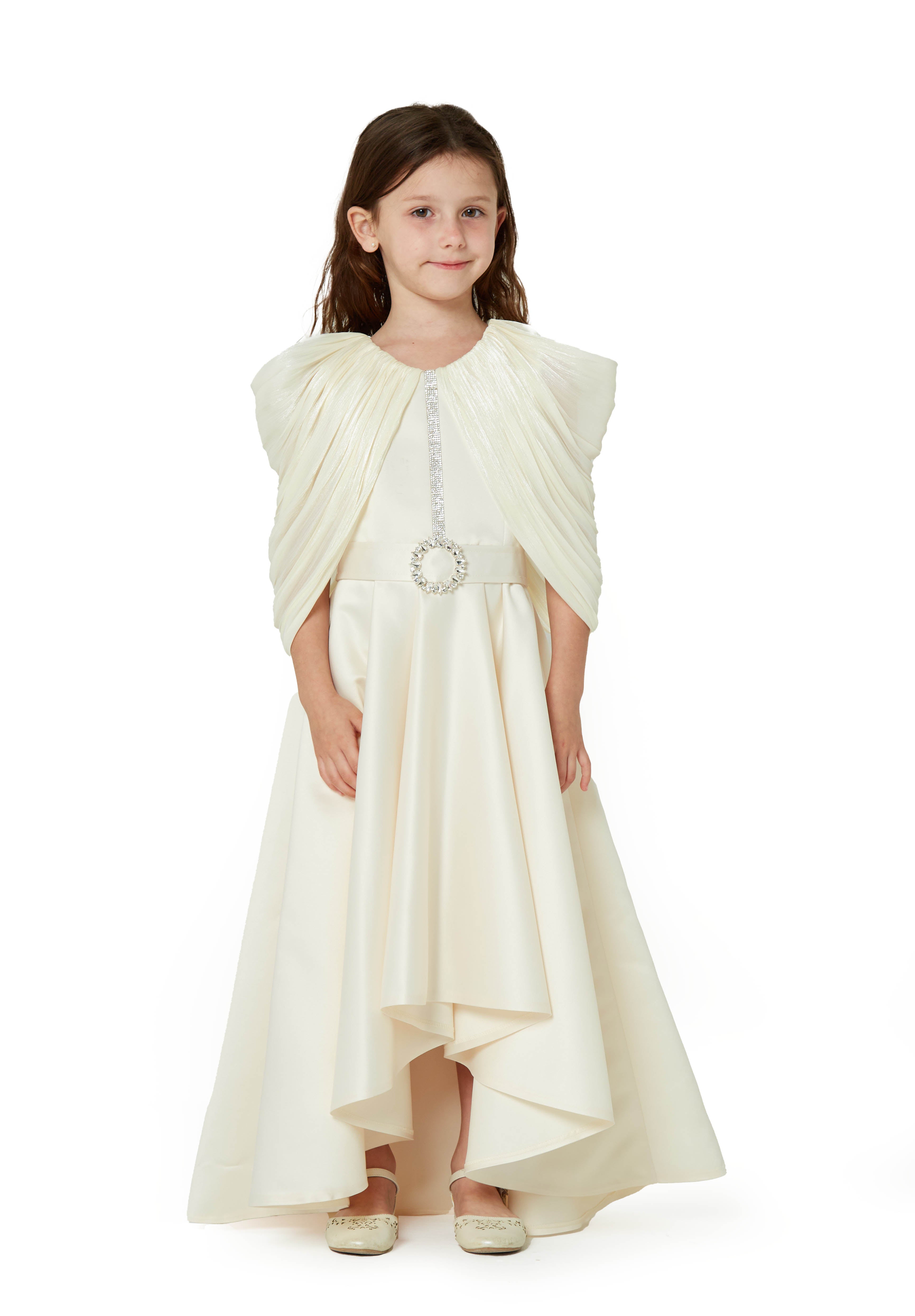 Pleated Shoulder High-Low Dress