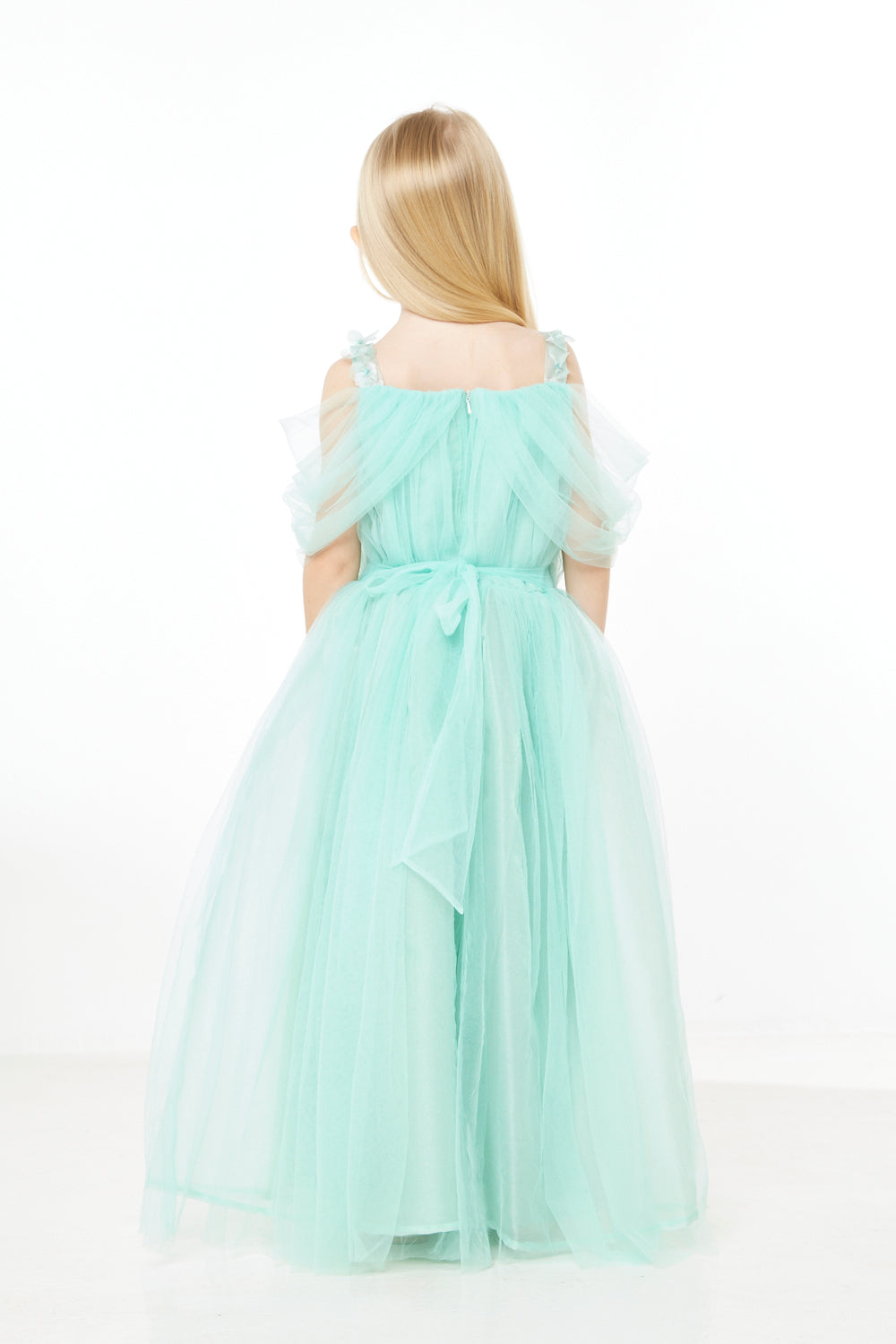 Floral Appliqué Cold Shoulder Tulle Gown