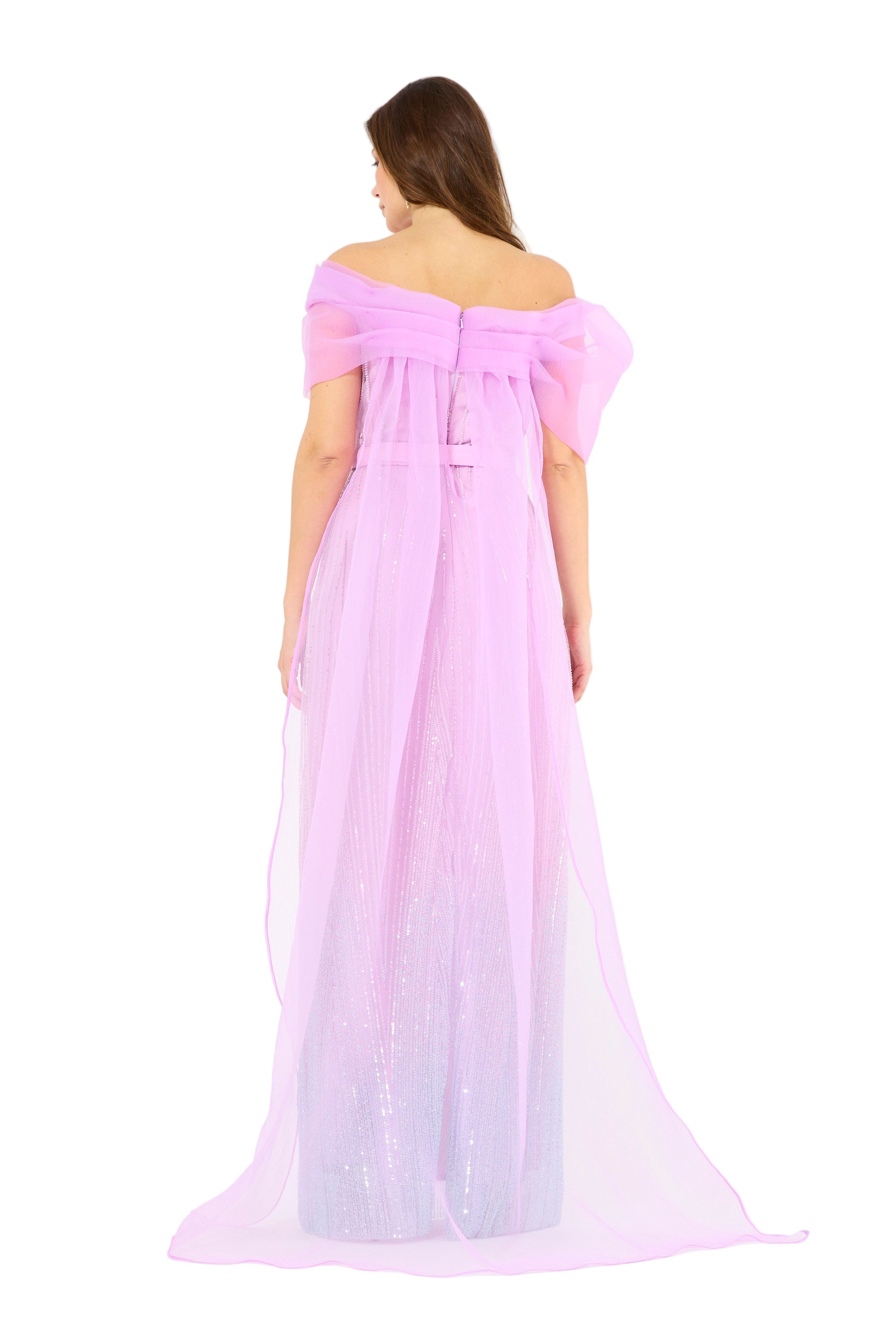 Ombré Texture Embellished Off-The-Shoulder Gown