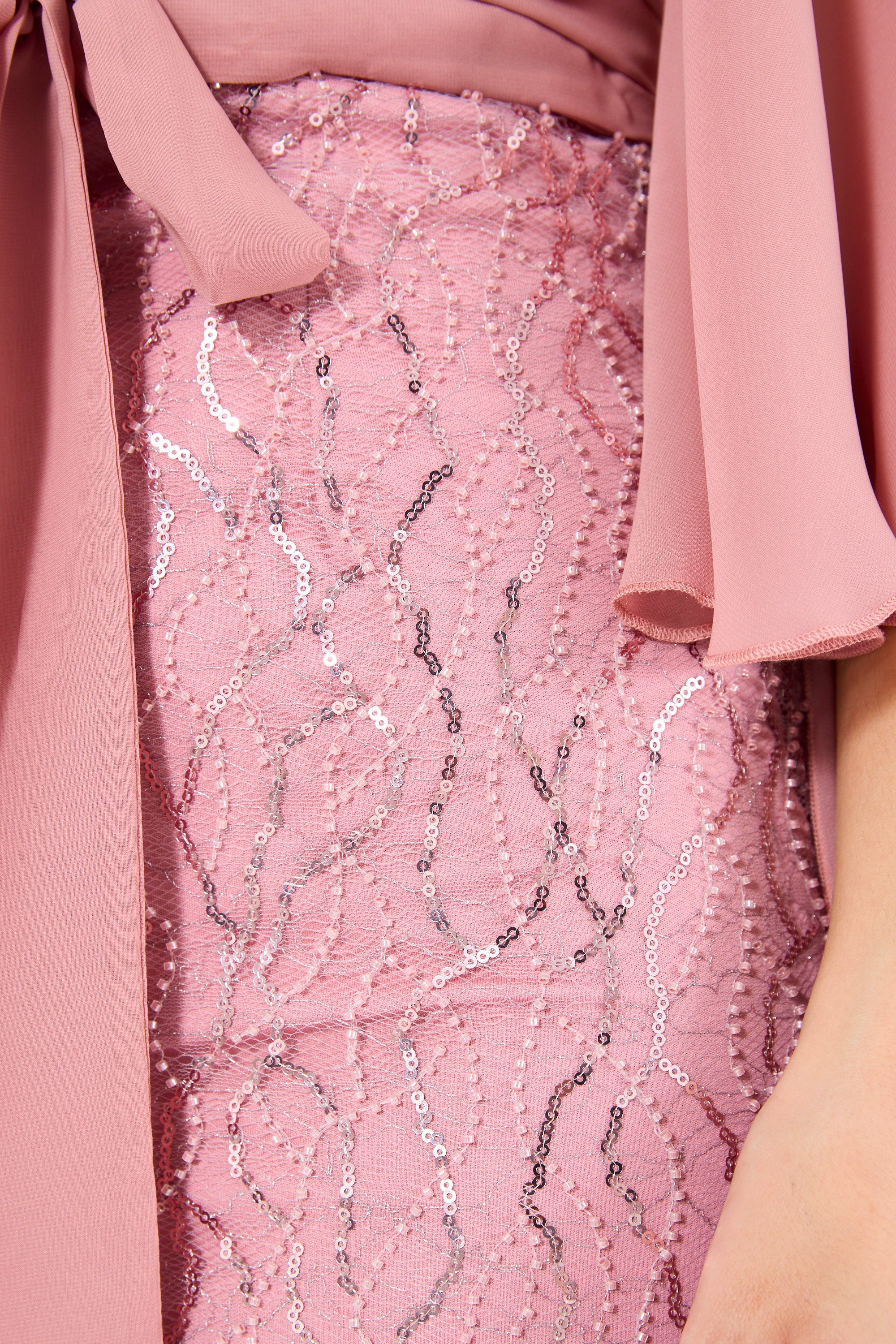 Flare Cape Sleeves Draped Embroidered Gown