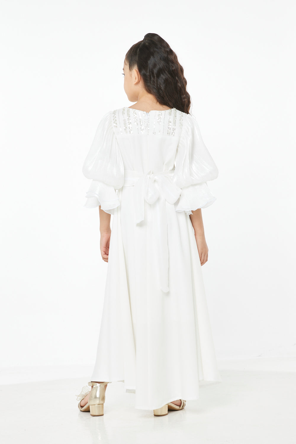 Embellished Yoke Puff Dress