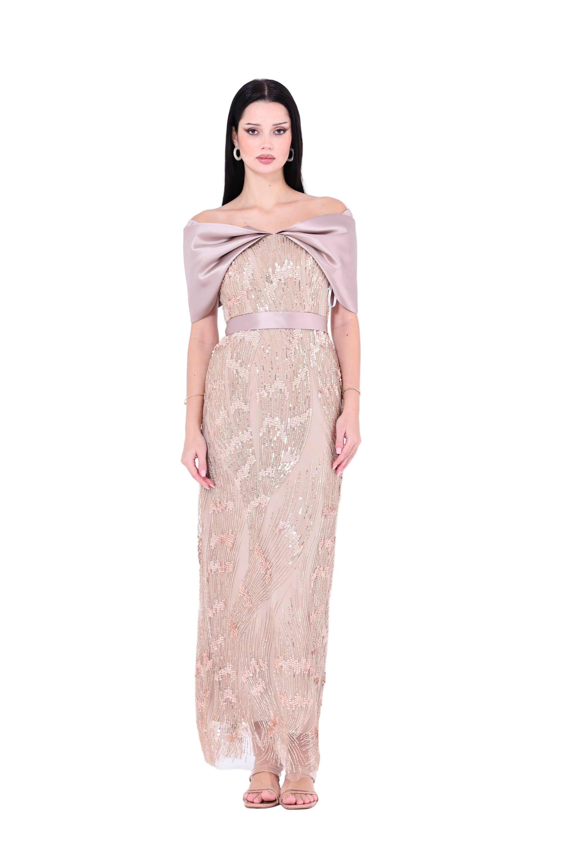 Opulent Sequin Embellished Draped Gown