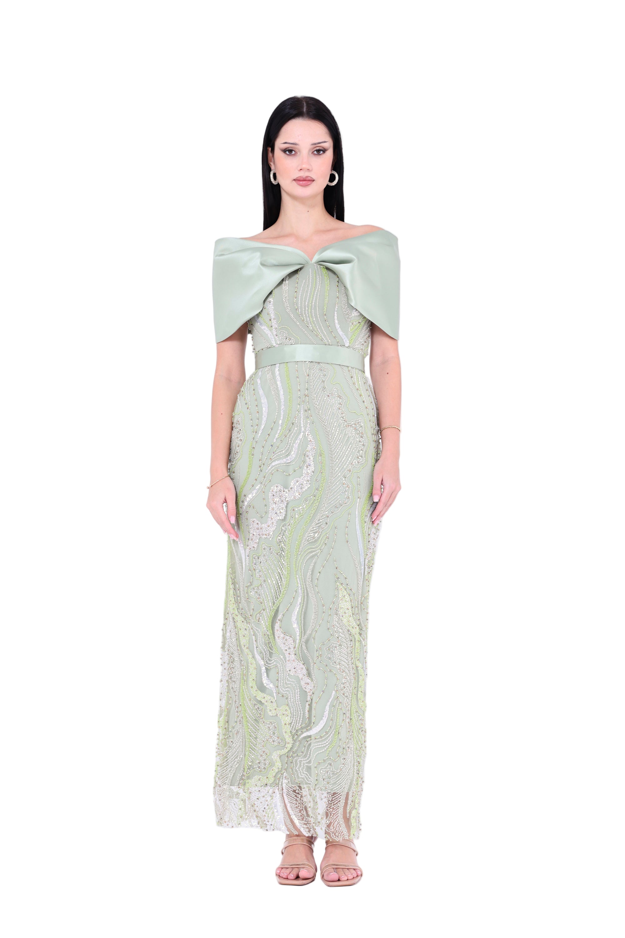 Opulent Sequin Embellished Draped Gown