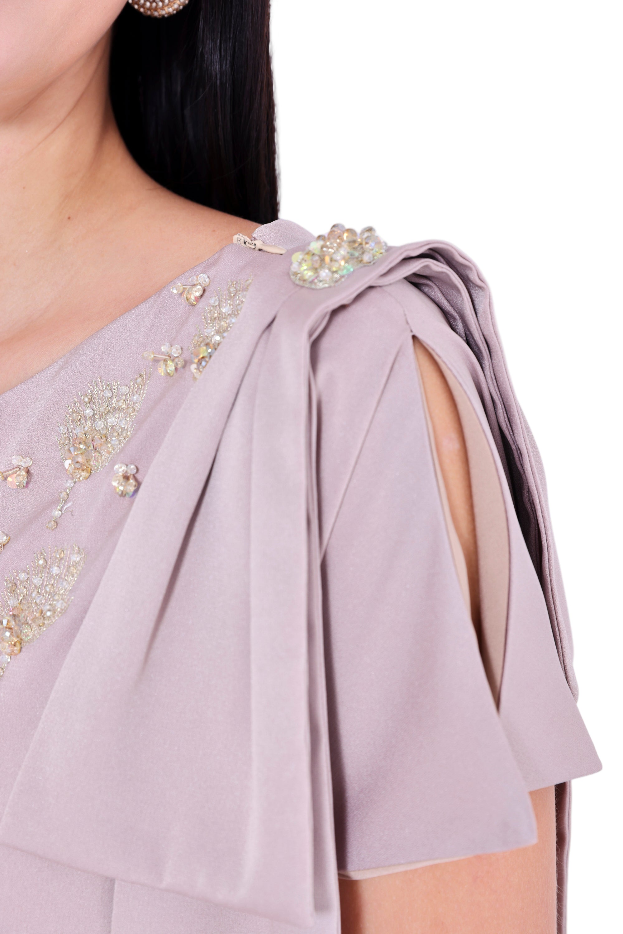 Embellished V-Neck Bow Detail Gown