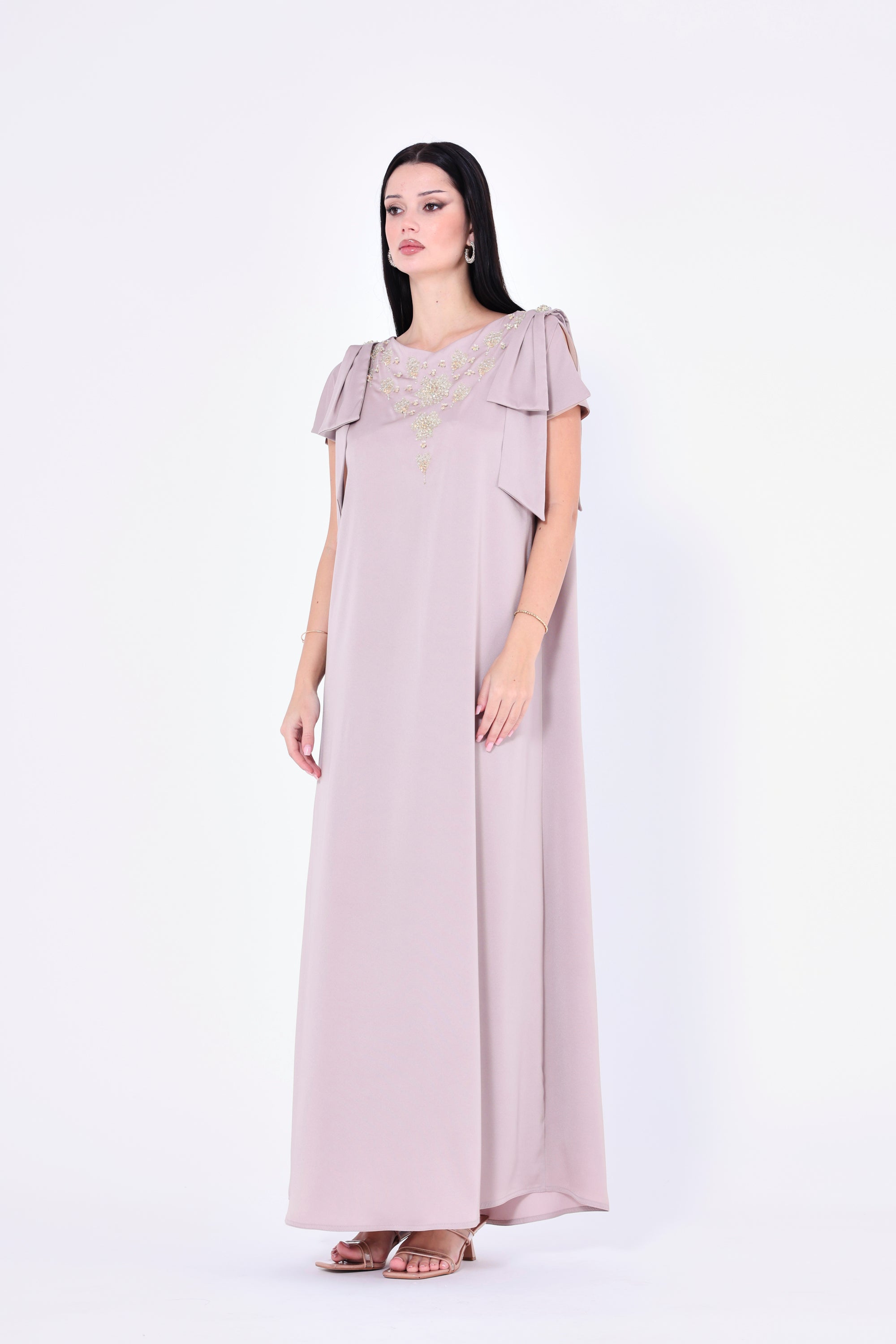 Embellished V-Neck Bow Detail Gown