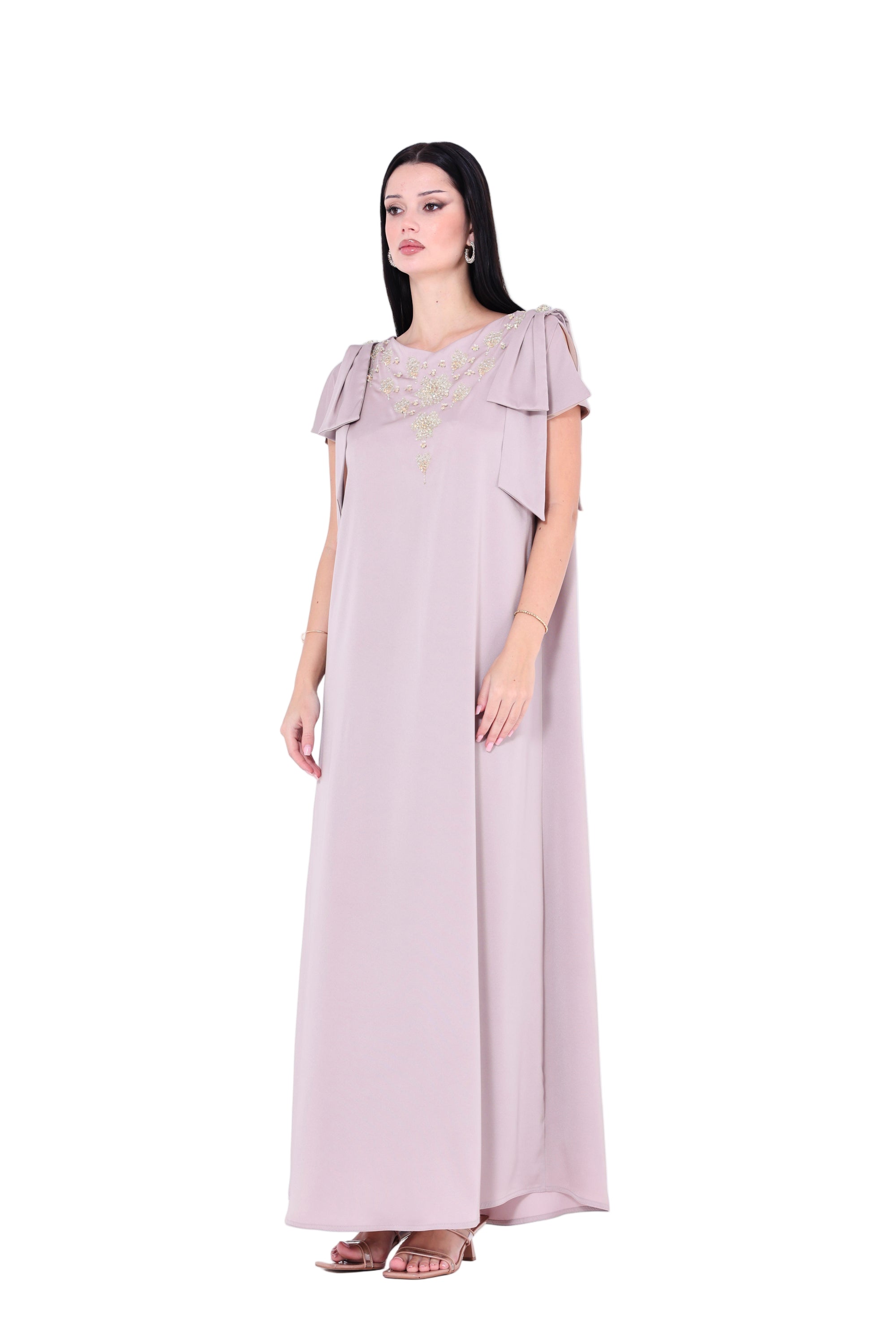Embellished V-Neck Bow Detail Gown