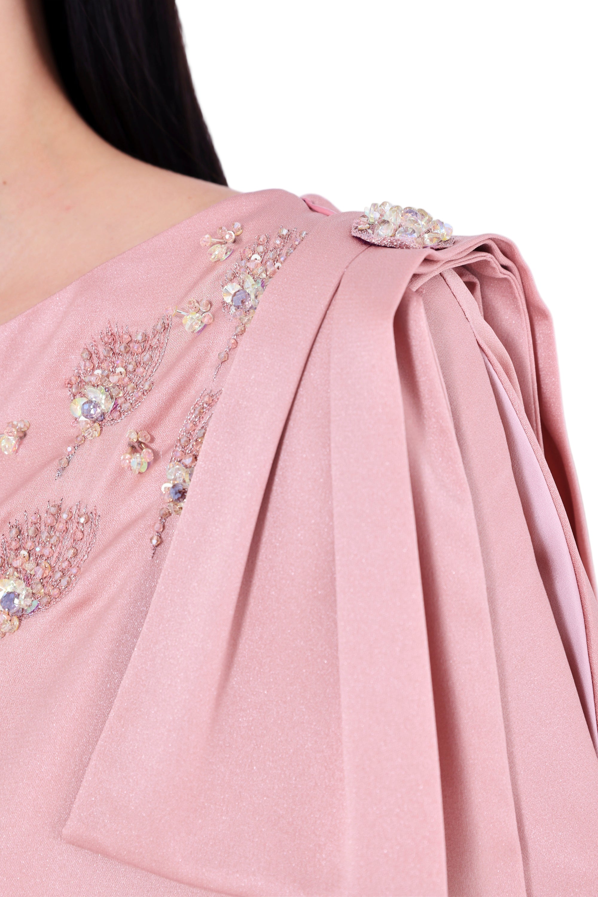 Embellished V-Neck Bow Detail Gown