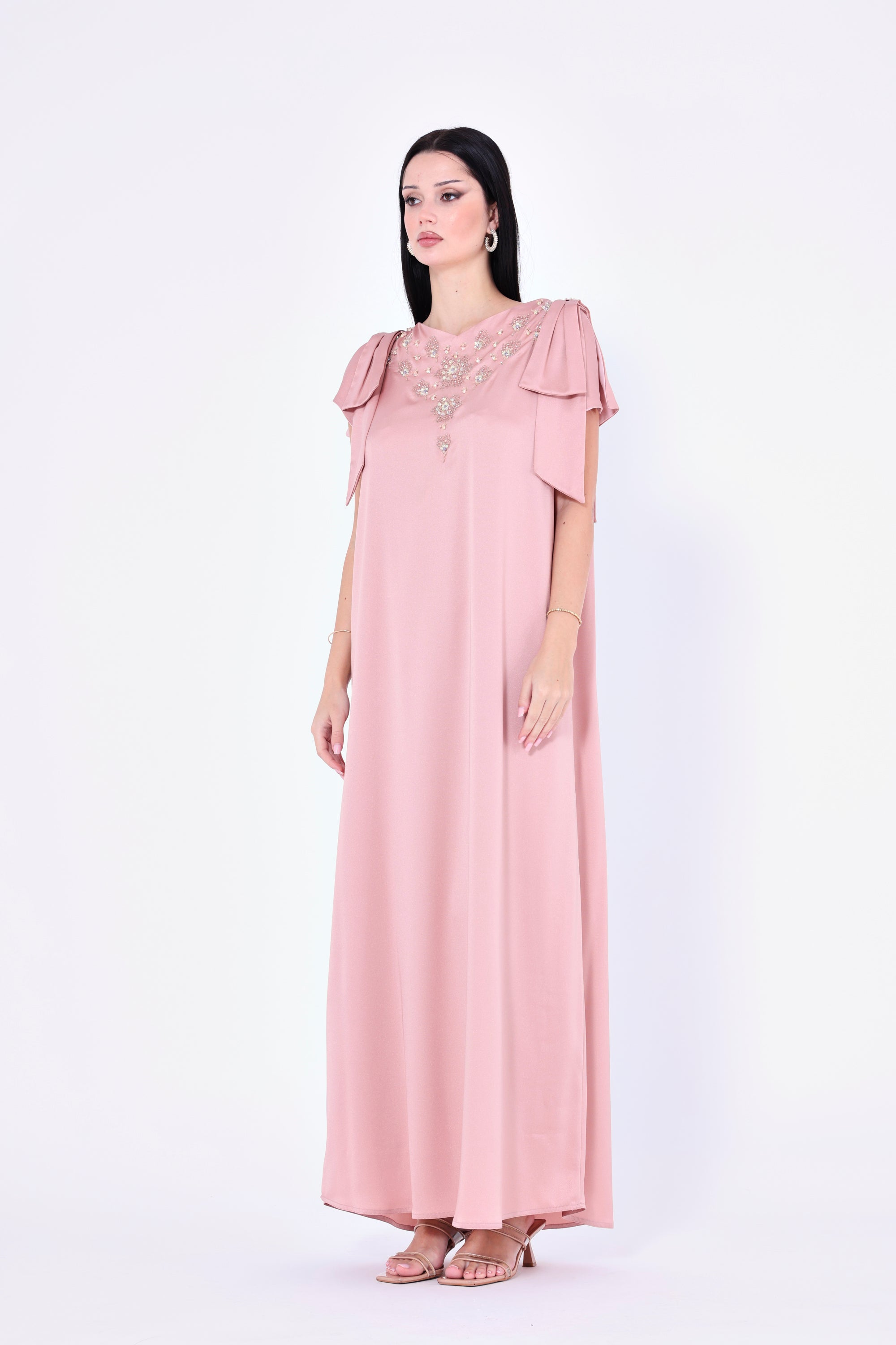 Embellished V-Neck Bow Detail Gown