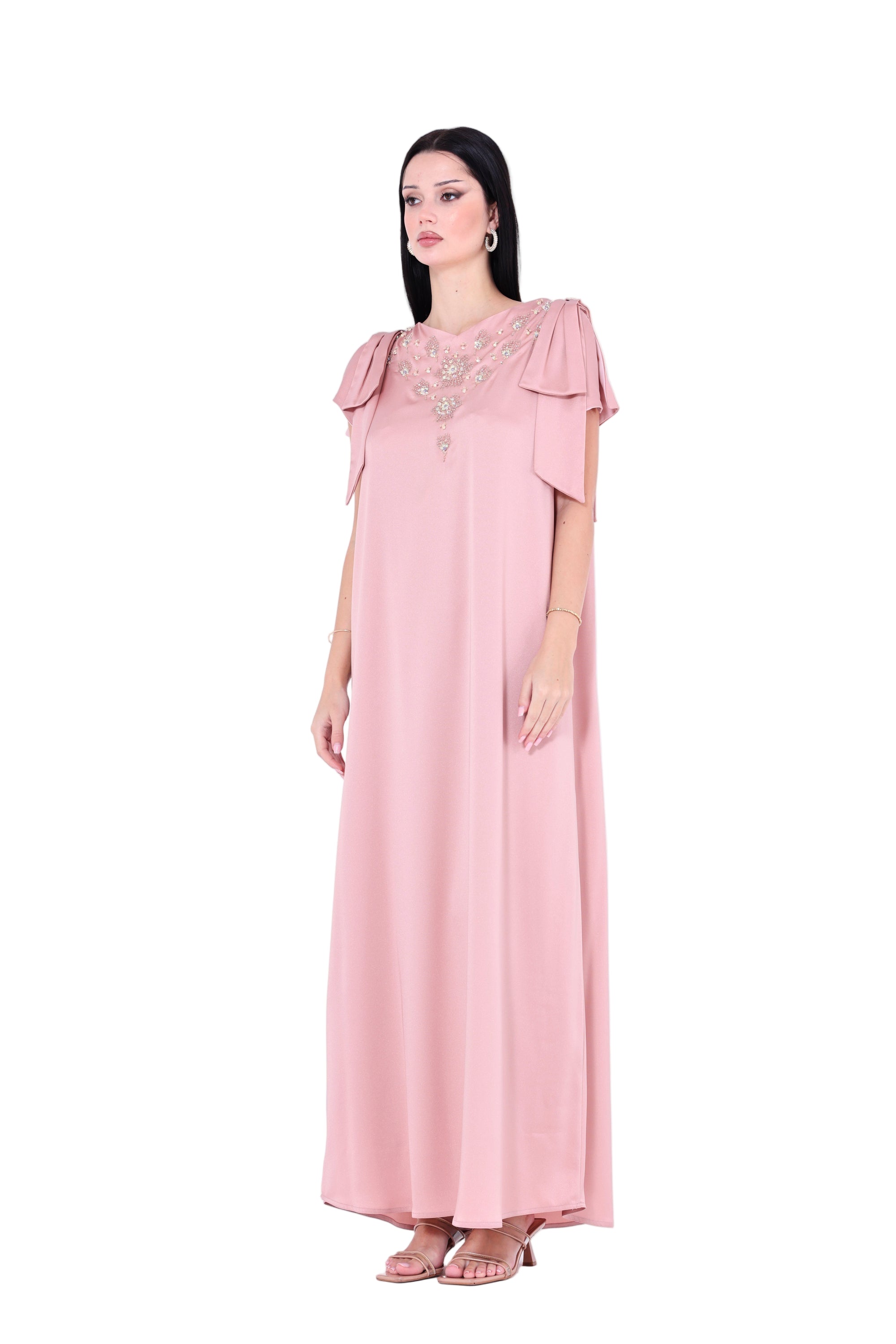 Embellished V-Neck Bow Detail Gown