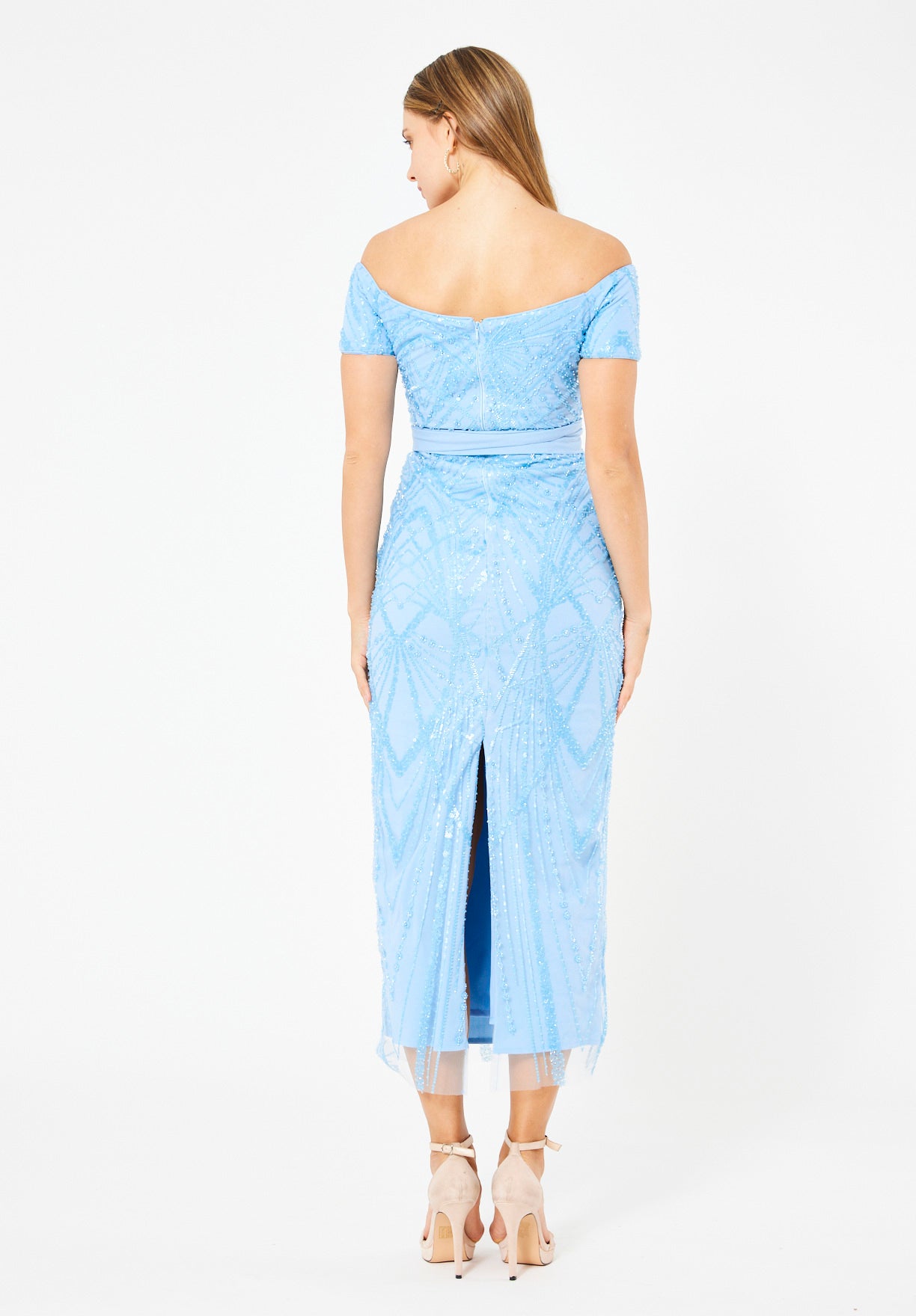 Embellished Off-The-Shoulder Midi Dress