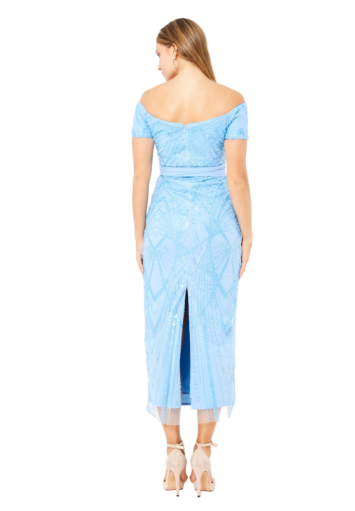 Embellished Off-The-Shoulder Midi Dress