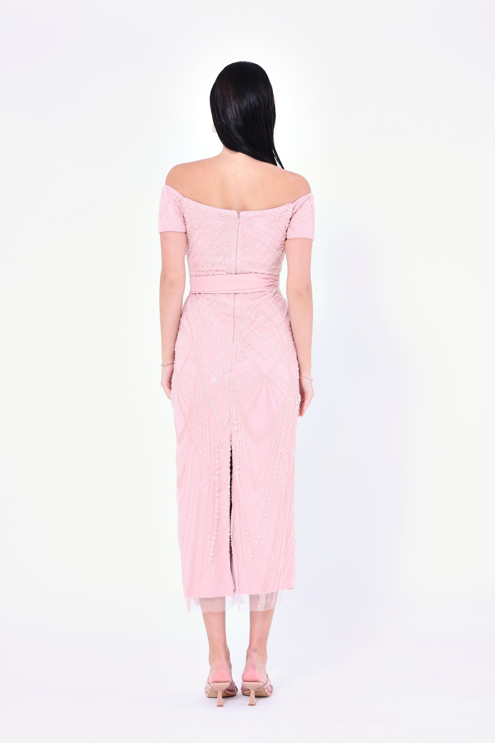 Embellished Off-The-Shoulder Midi Dress