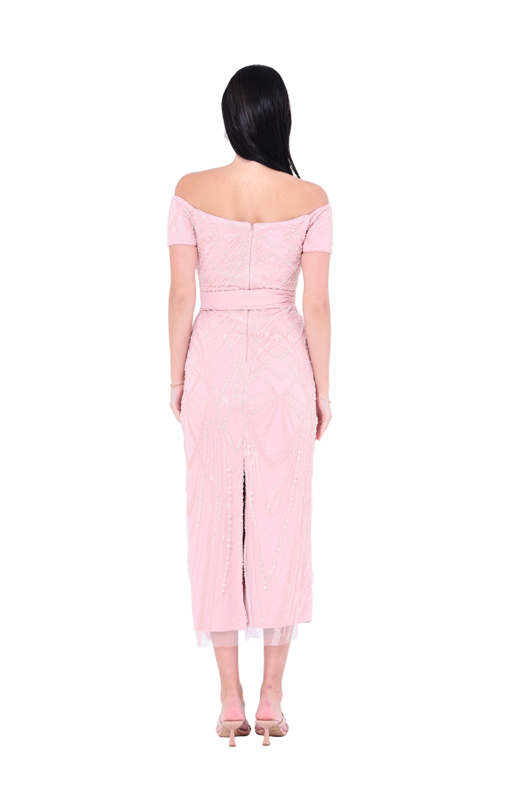 Embellished Off-The-Shoulder Midi Dress