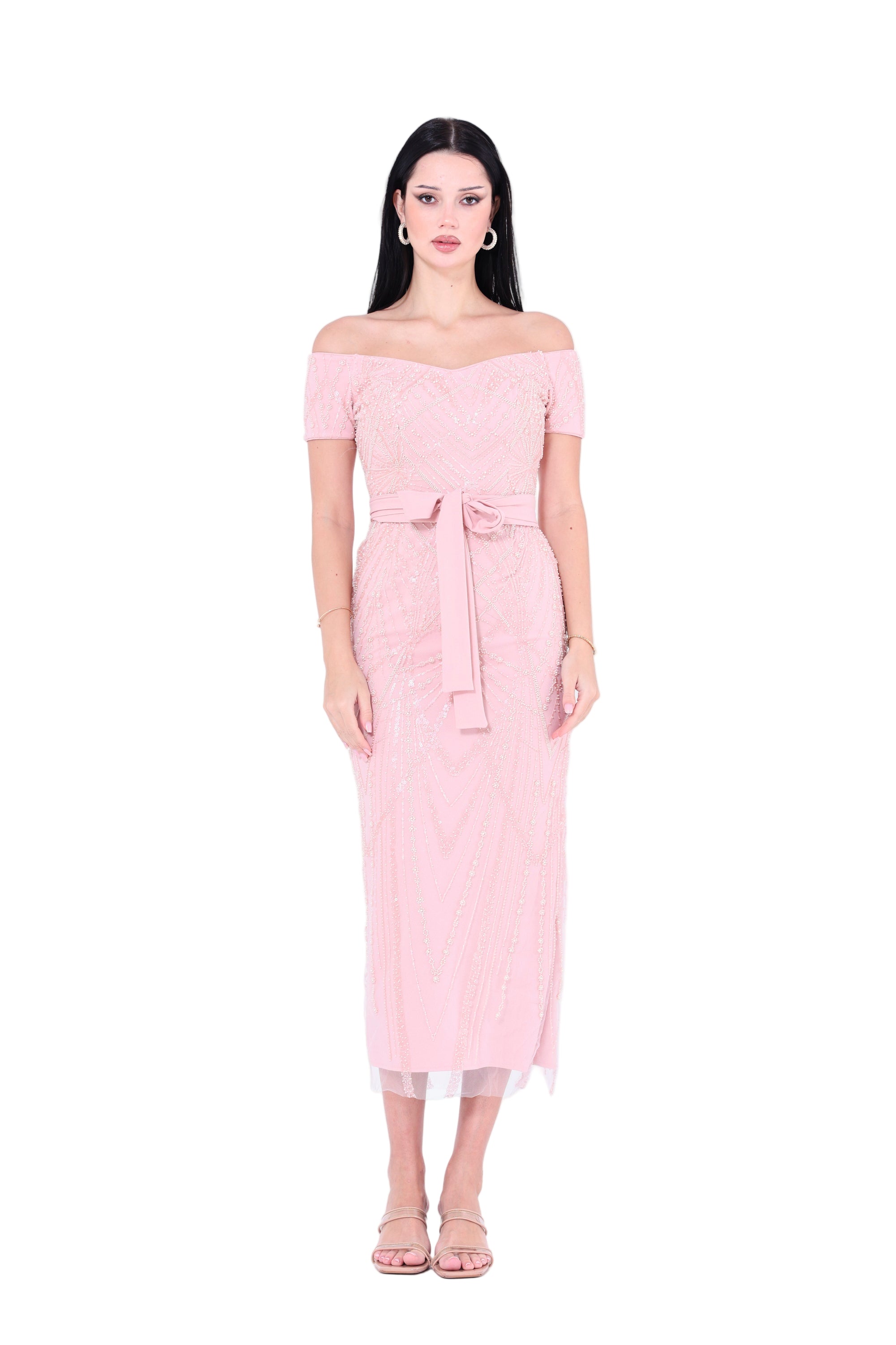 Embellished Off-The-Shoulder Midi Dress