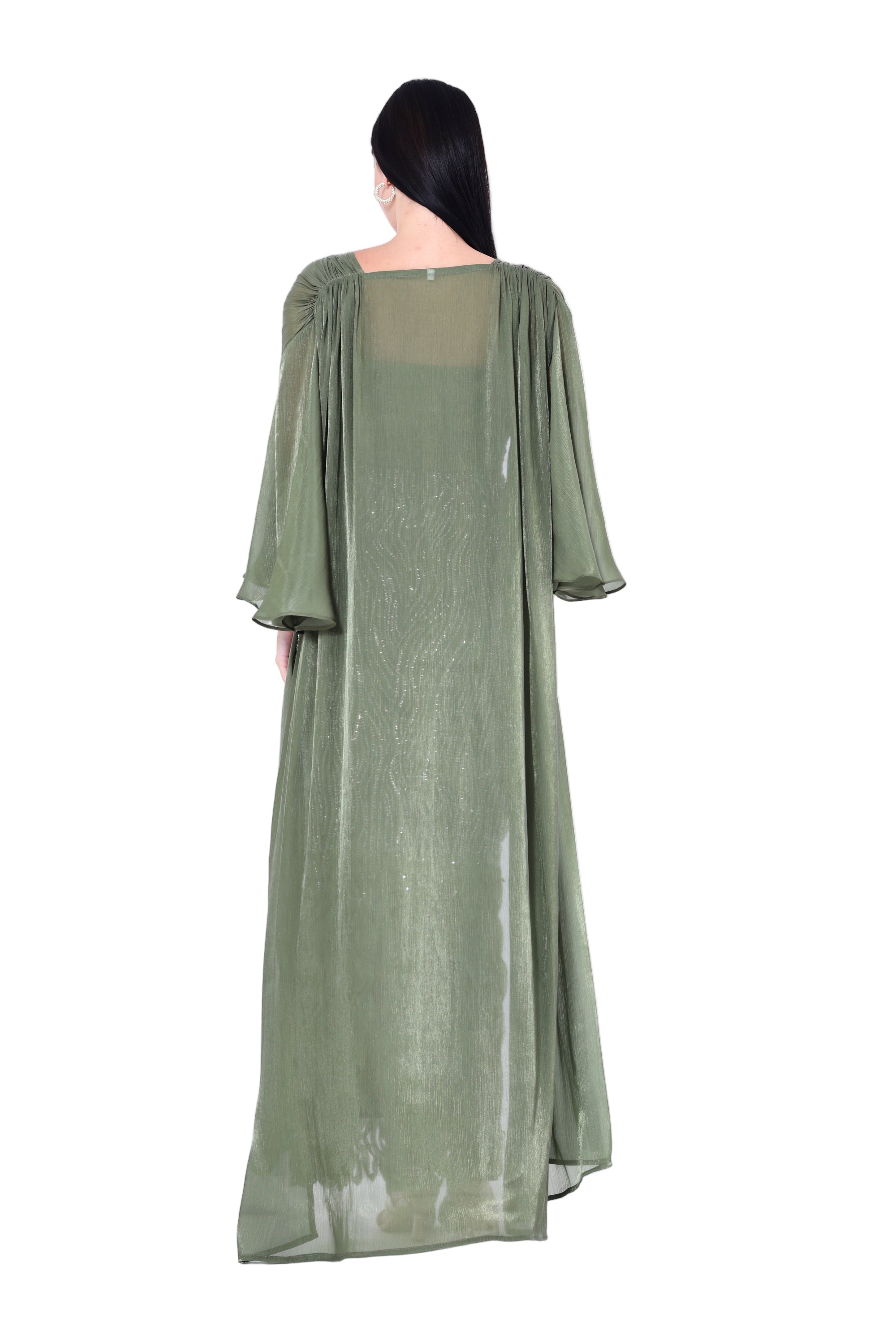 Ruffles Embellished Tulle Dress With Long Overlay Bisht