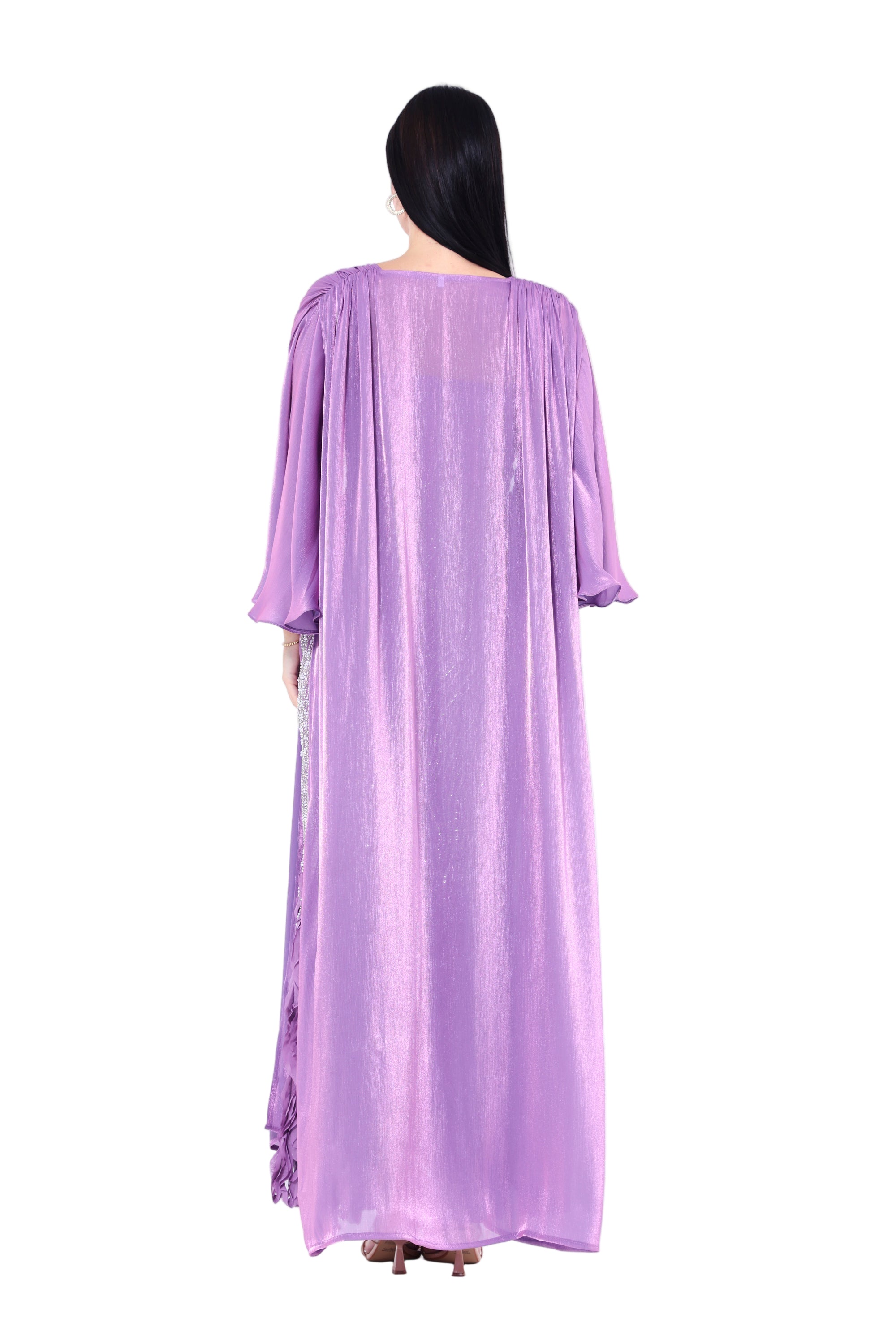 Ruffles Embellished Tulle Dress With Long Overlay Bisht