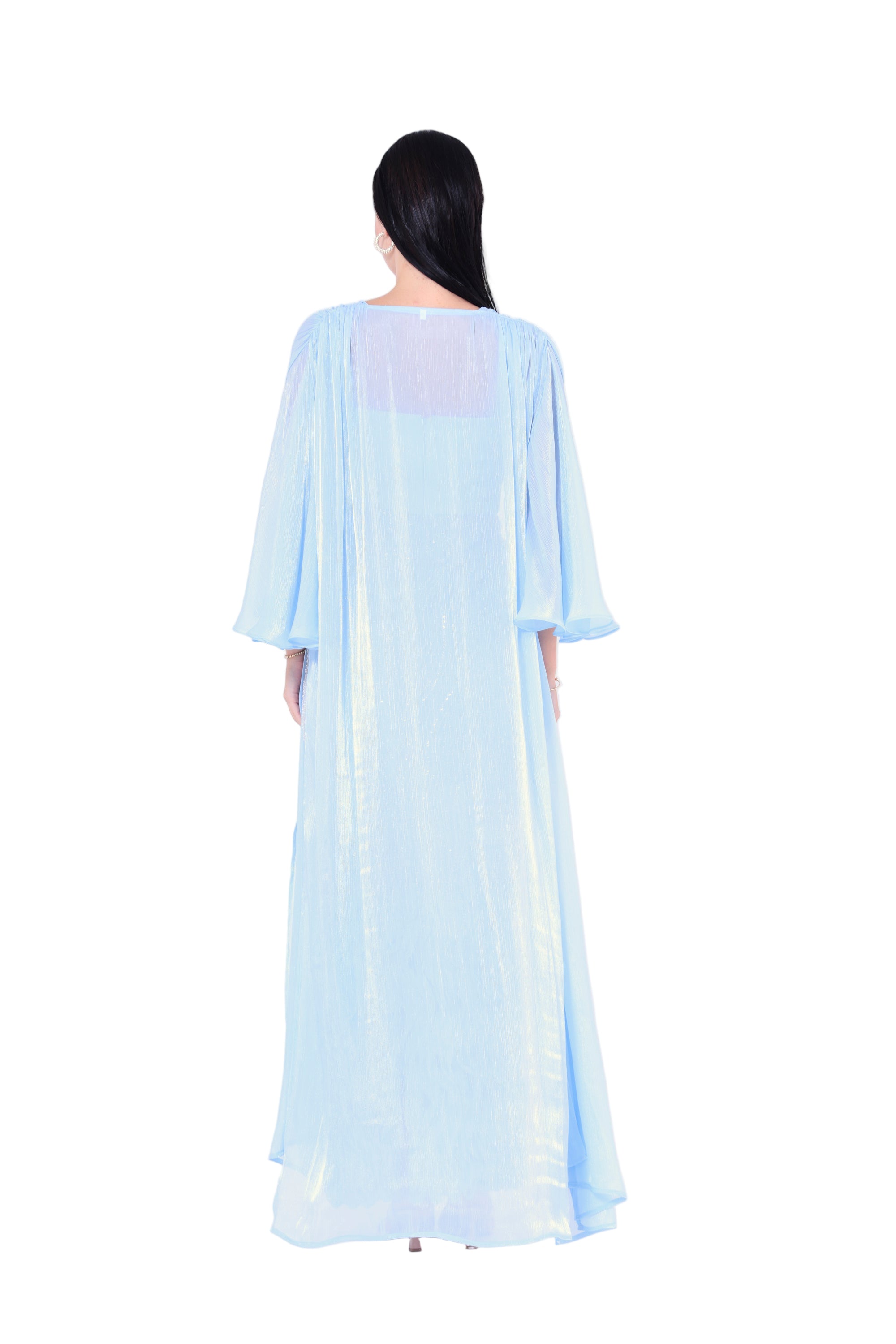 Ruffles Embellished Tulle Dress With Long Overlay Bisht