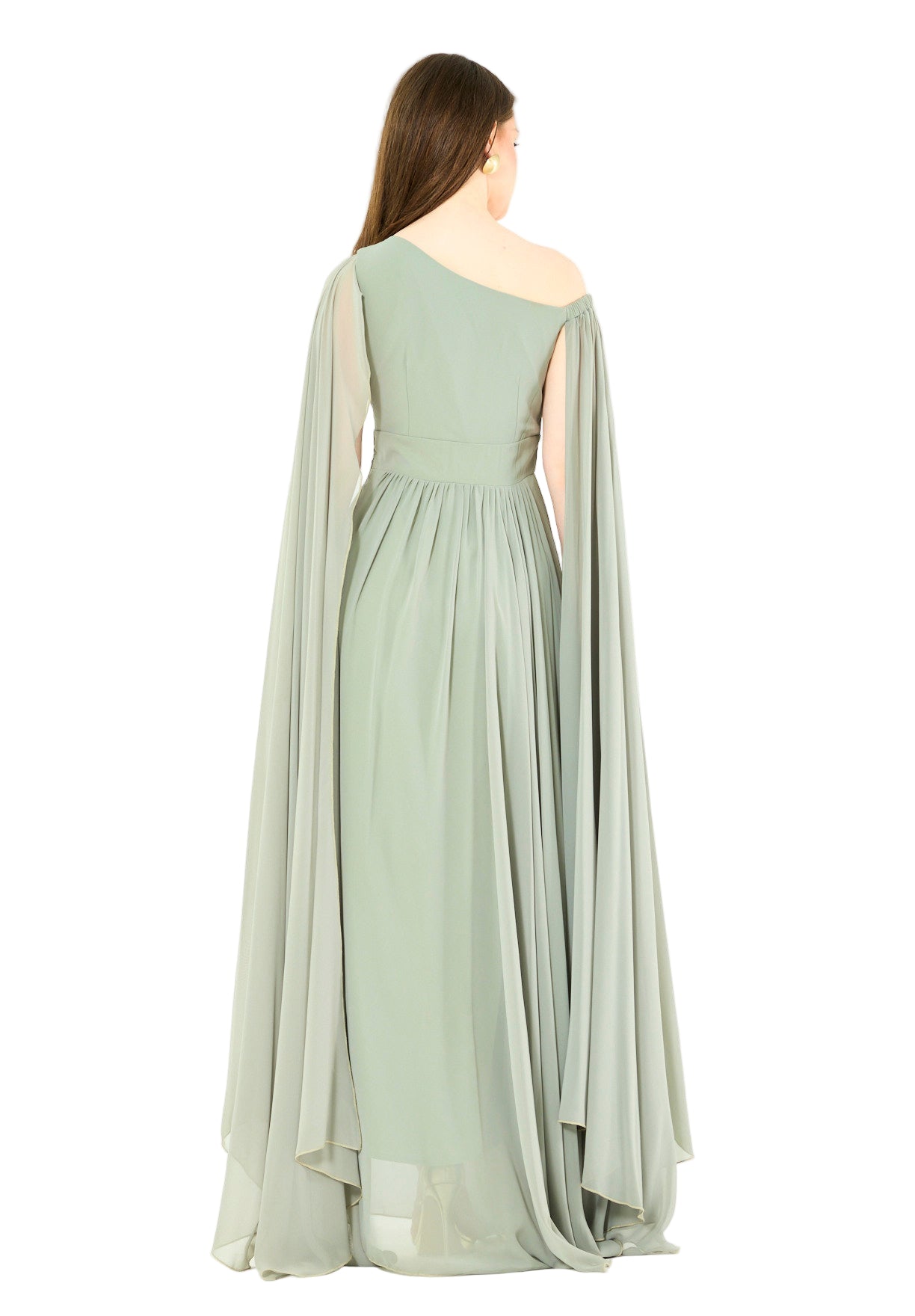 Modern One-Shoulder Draped Chiffon Gown