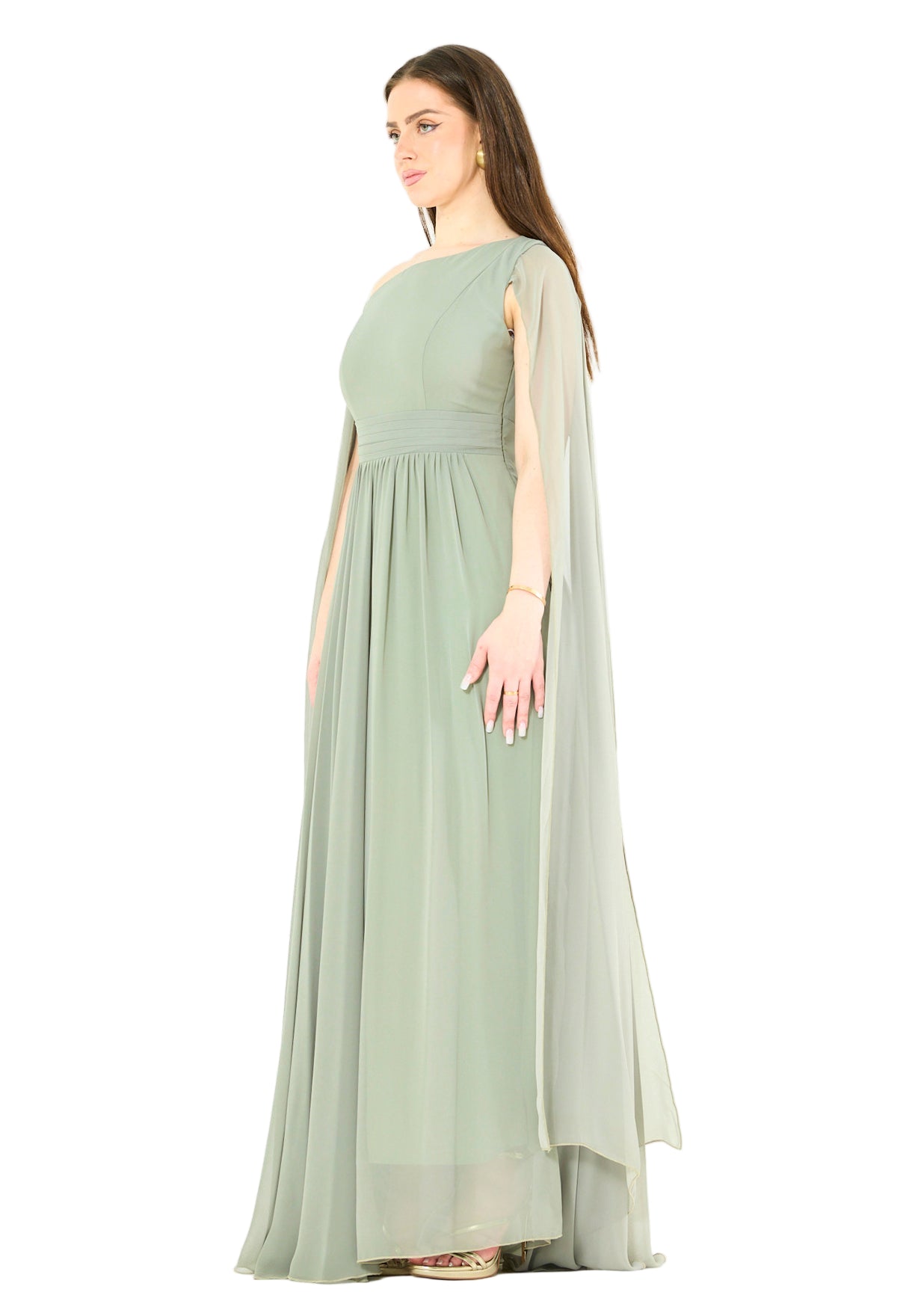 Modern One-Shoulder Draped Chiffon Gown